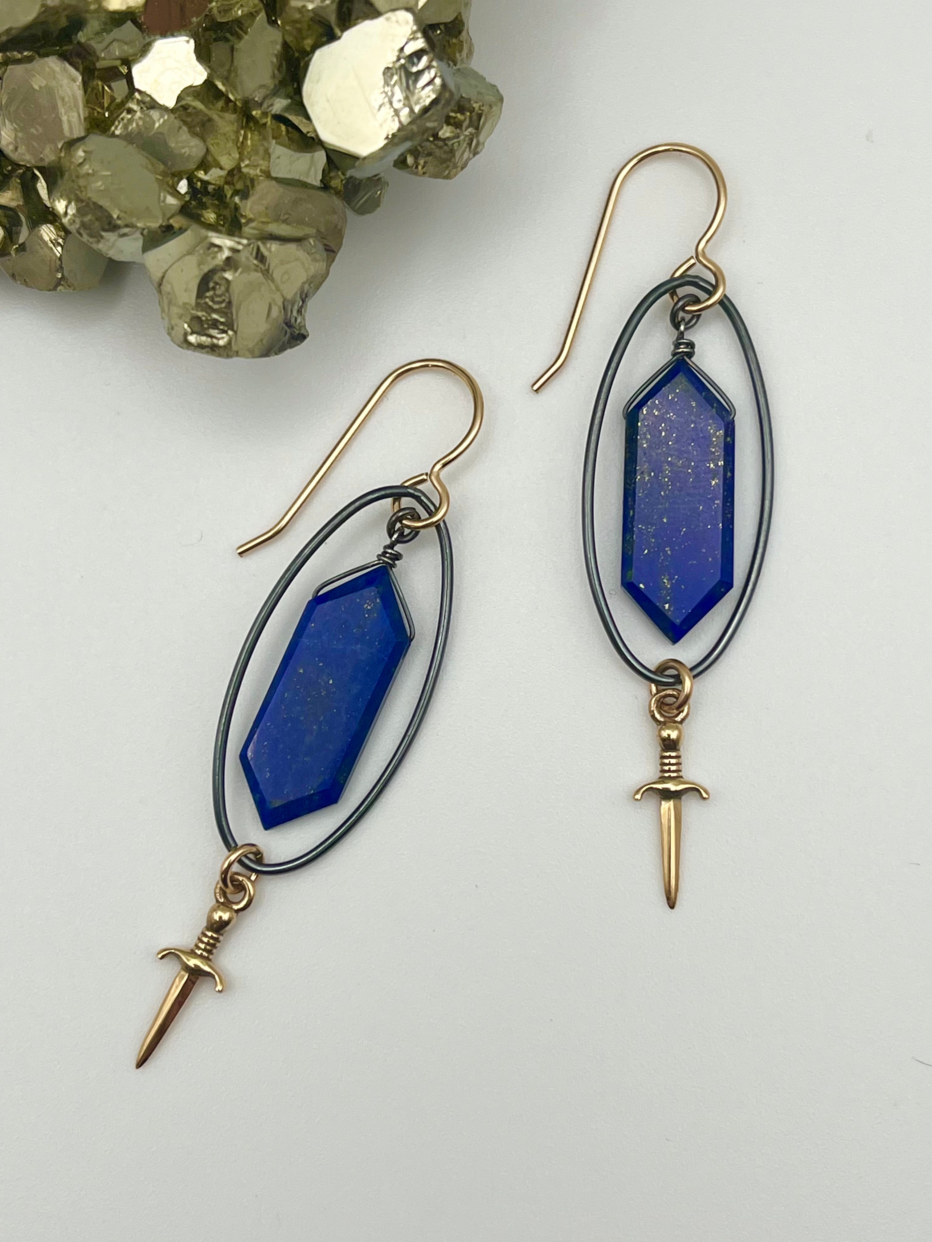 •GALAXY DAGGERS• lapis + mixed metal dangle earrings