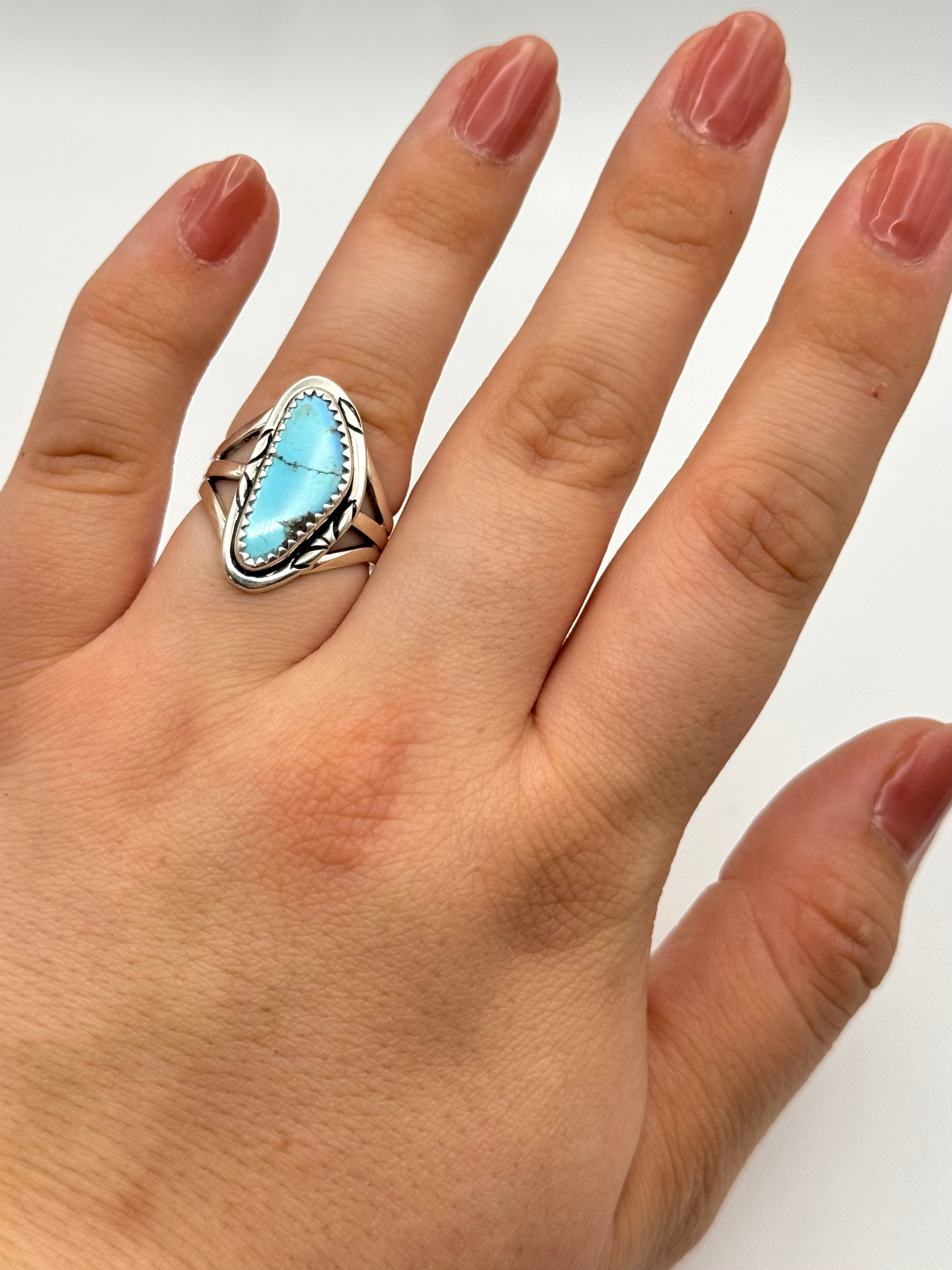 •GOLDEN HILL TURQUOISE• Navajo silver ring (size 7.25)