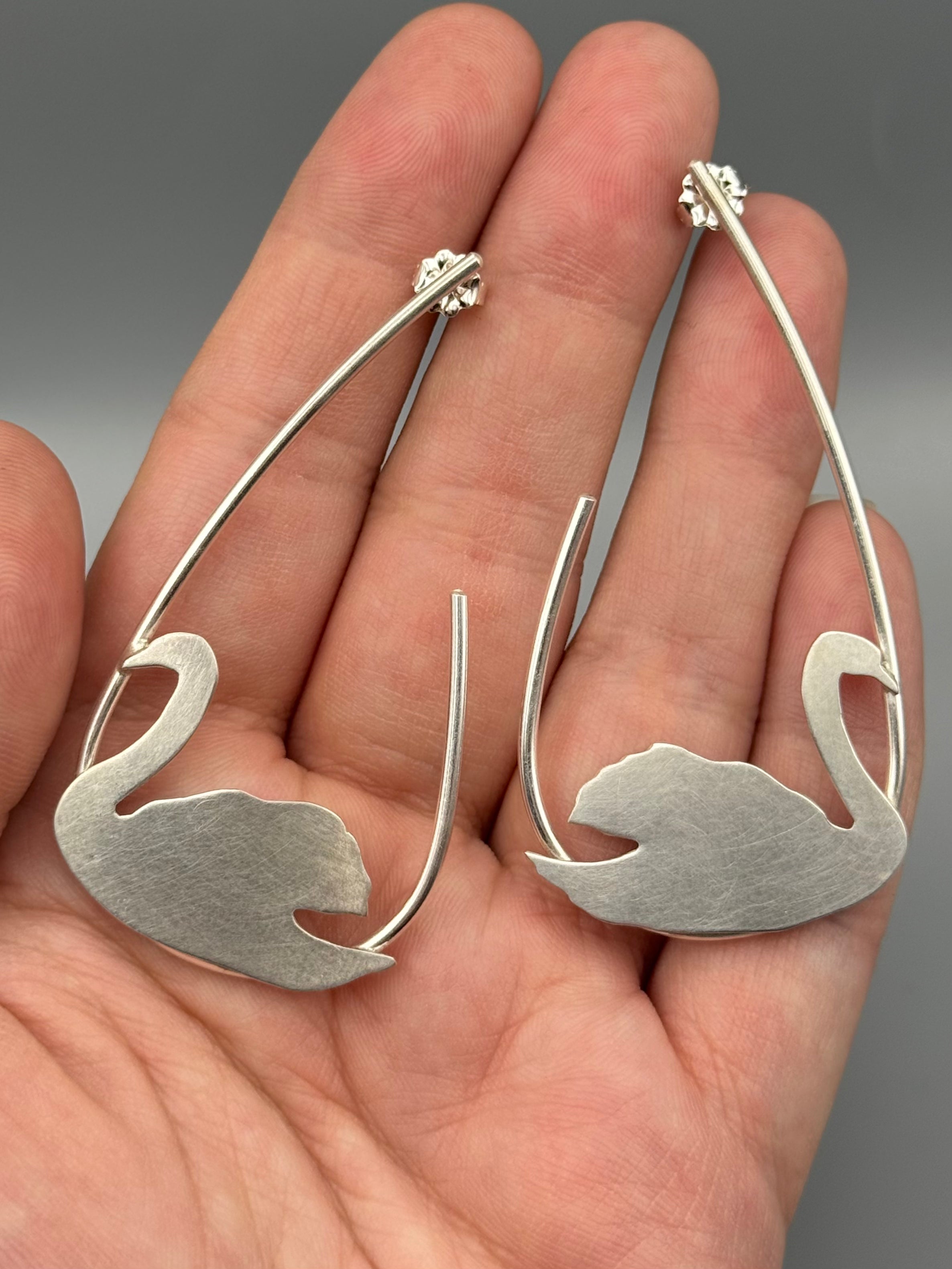 •SWAN• silver post earrings