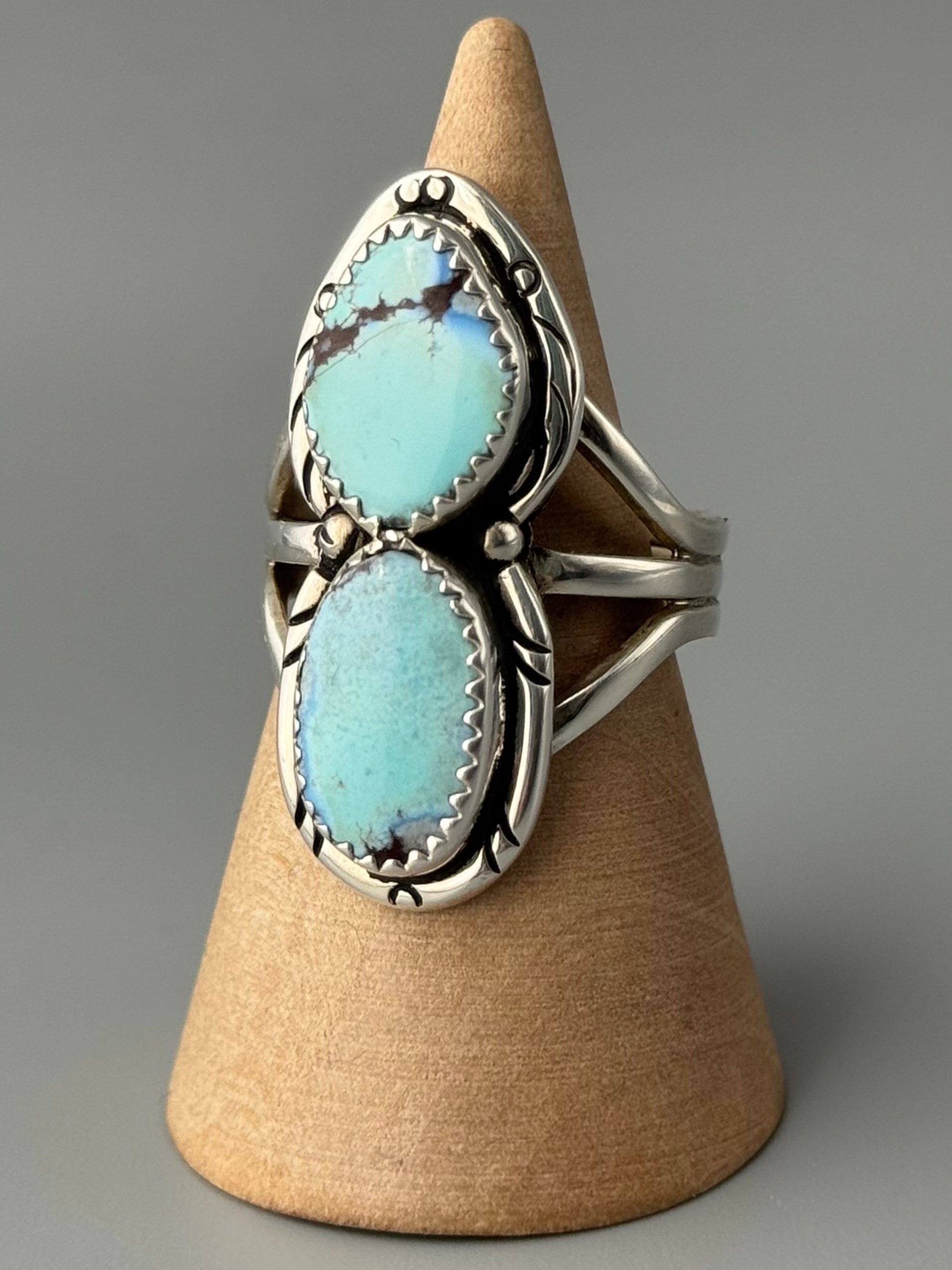 •GOLDEN HILL TURQUOISE - NAAKI• Navajo silver ring (size 8.75)