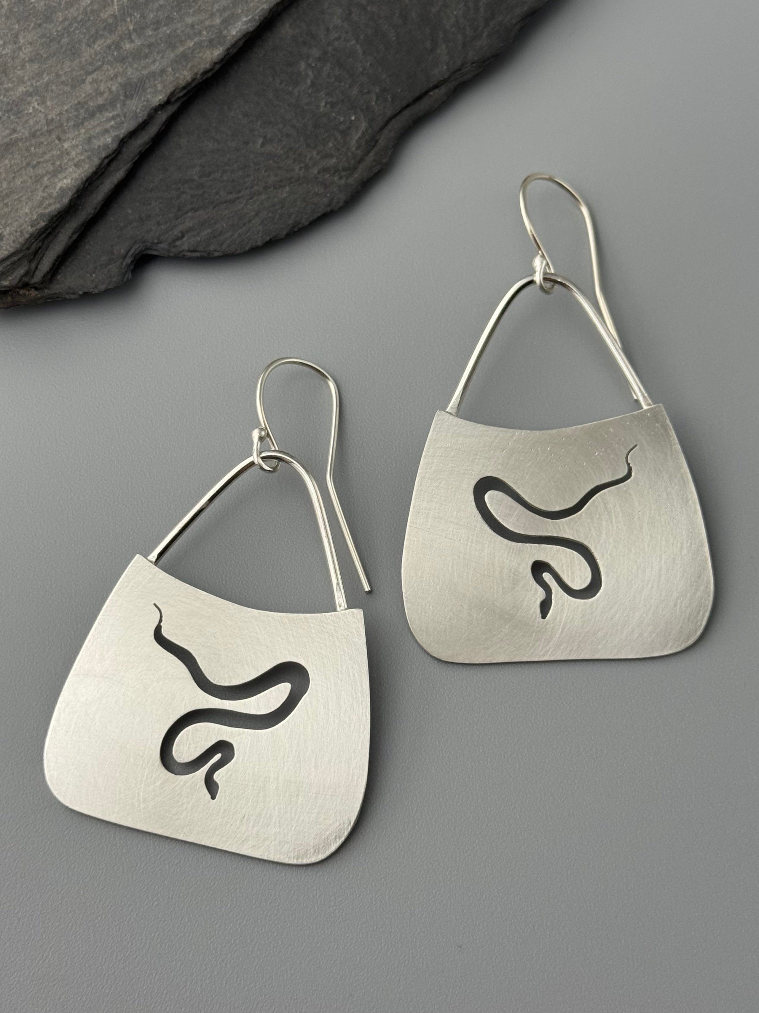 •SERPENDIPITOUS• snake silhouette + silver dangle earrings