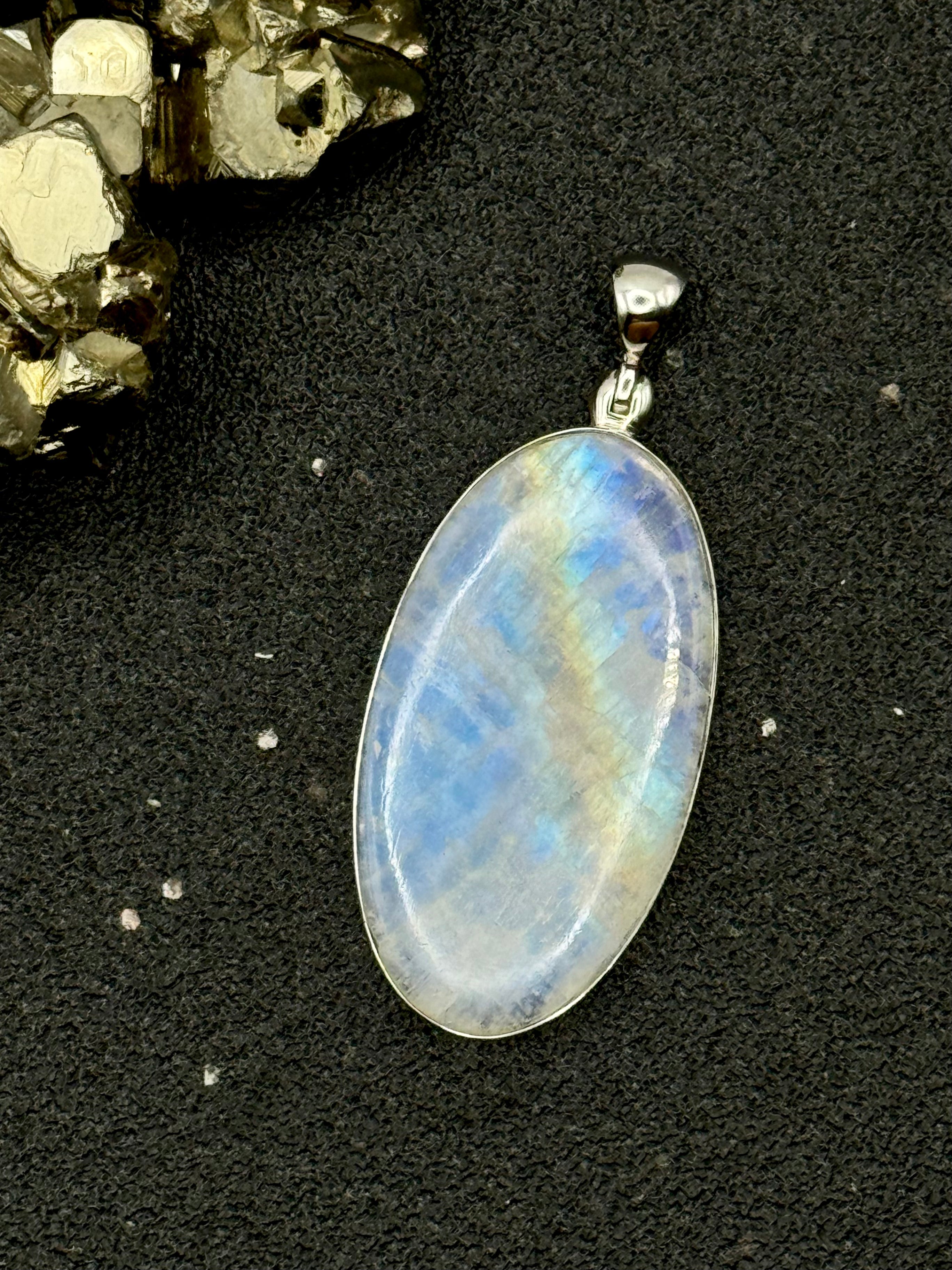 •RAINBOW MOONSTONE OVAL• sterling silver pendant