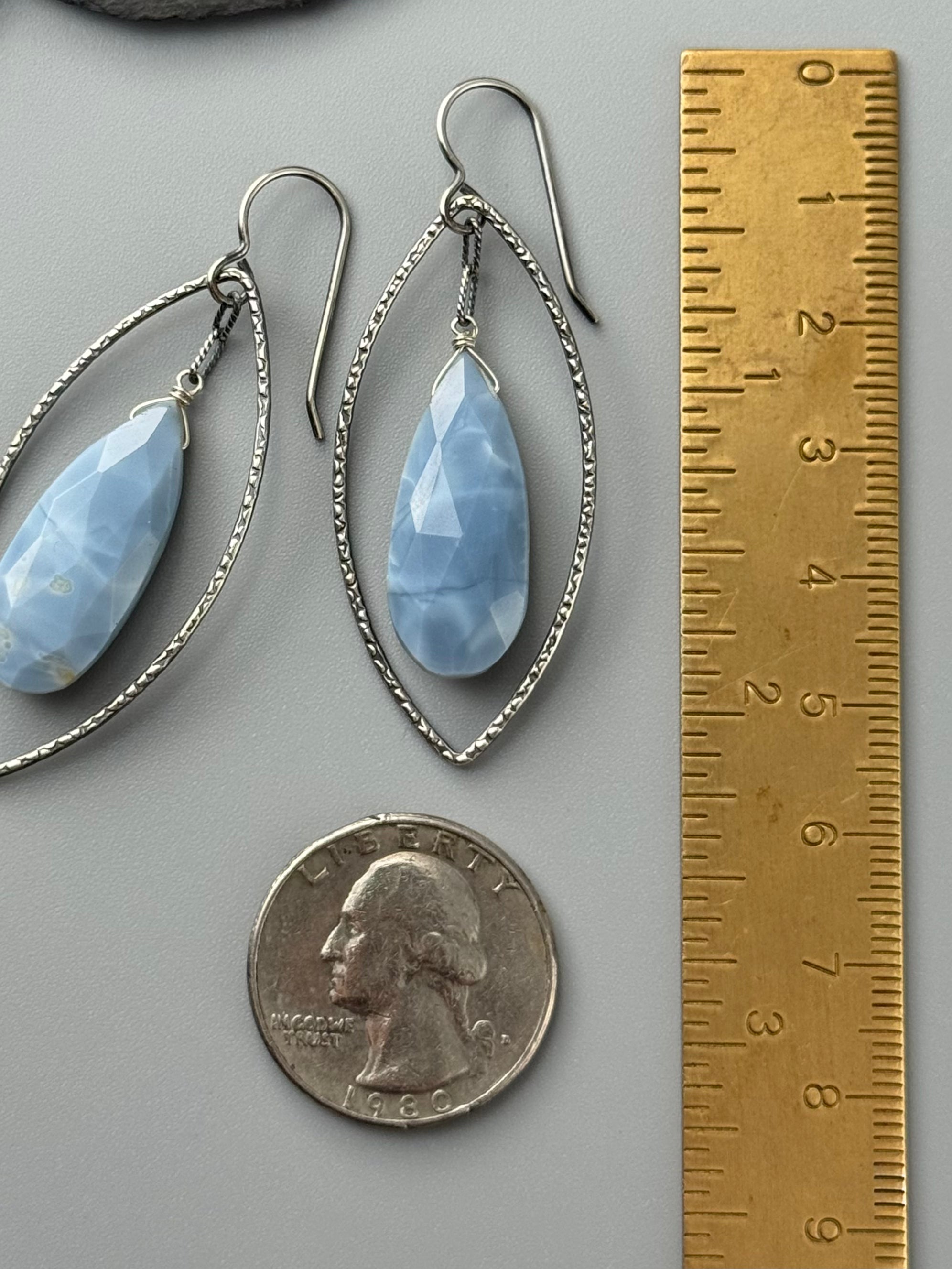 •NAVETTE• blue opal + silver earrings
