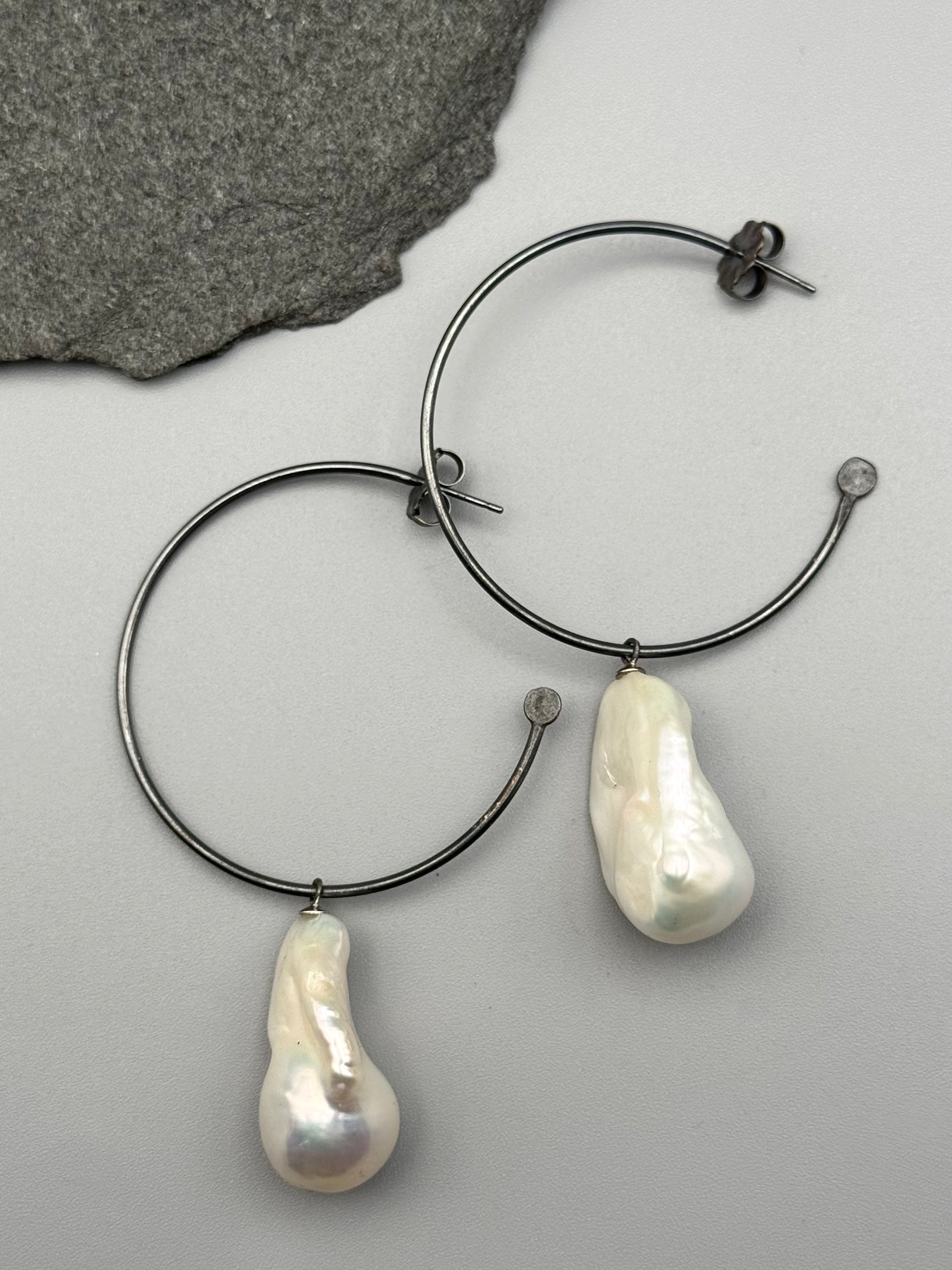 •ORBIT - LARGE• pearl + silver post earrings