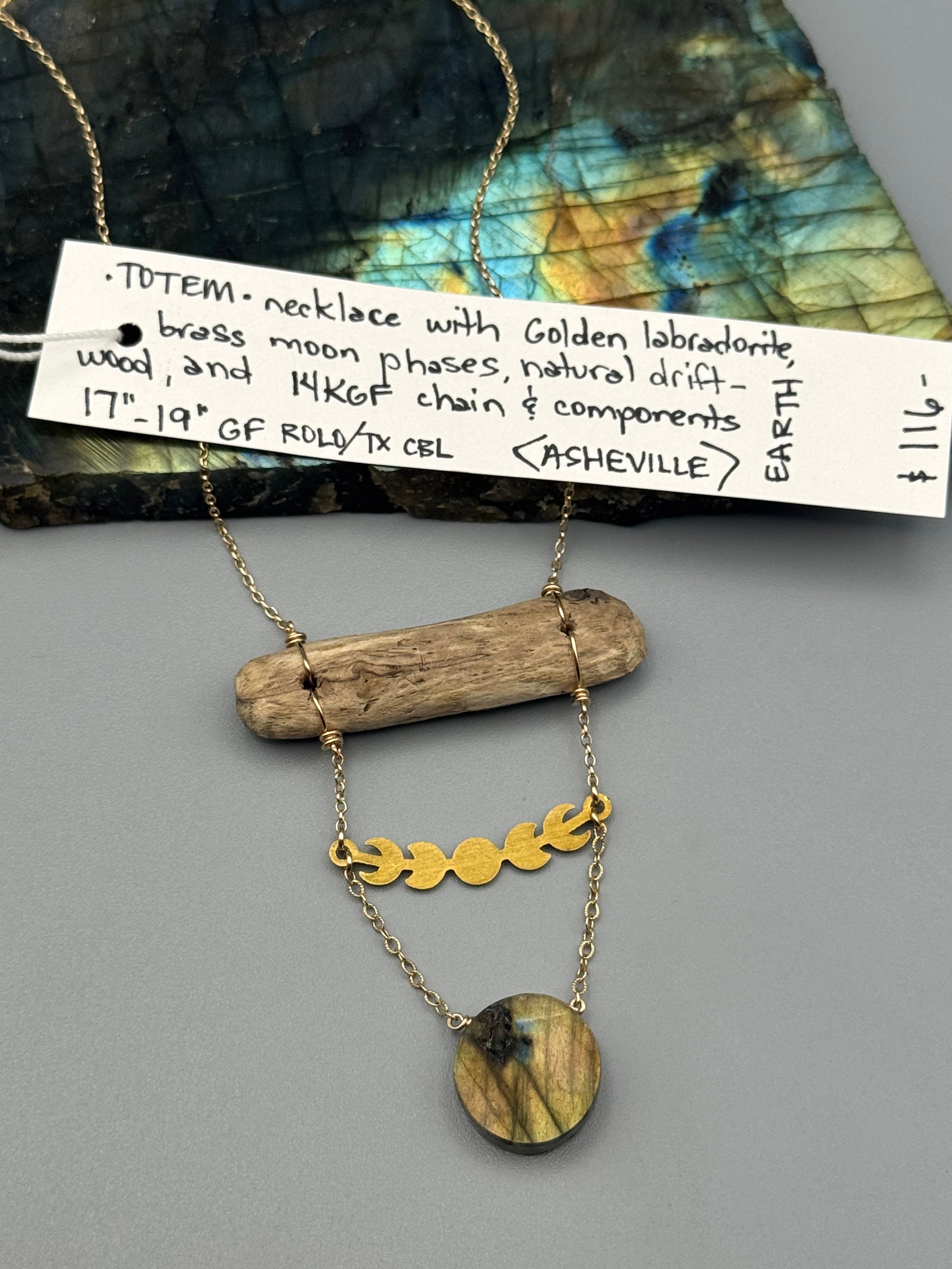 •TOTEM• golden labradorite coin + gold necklace (17"-19" long)