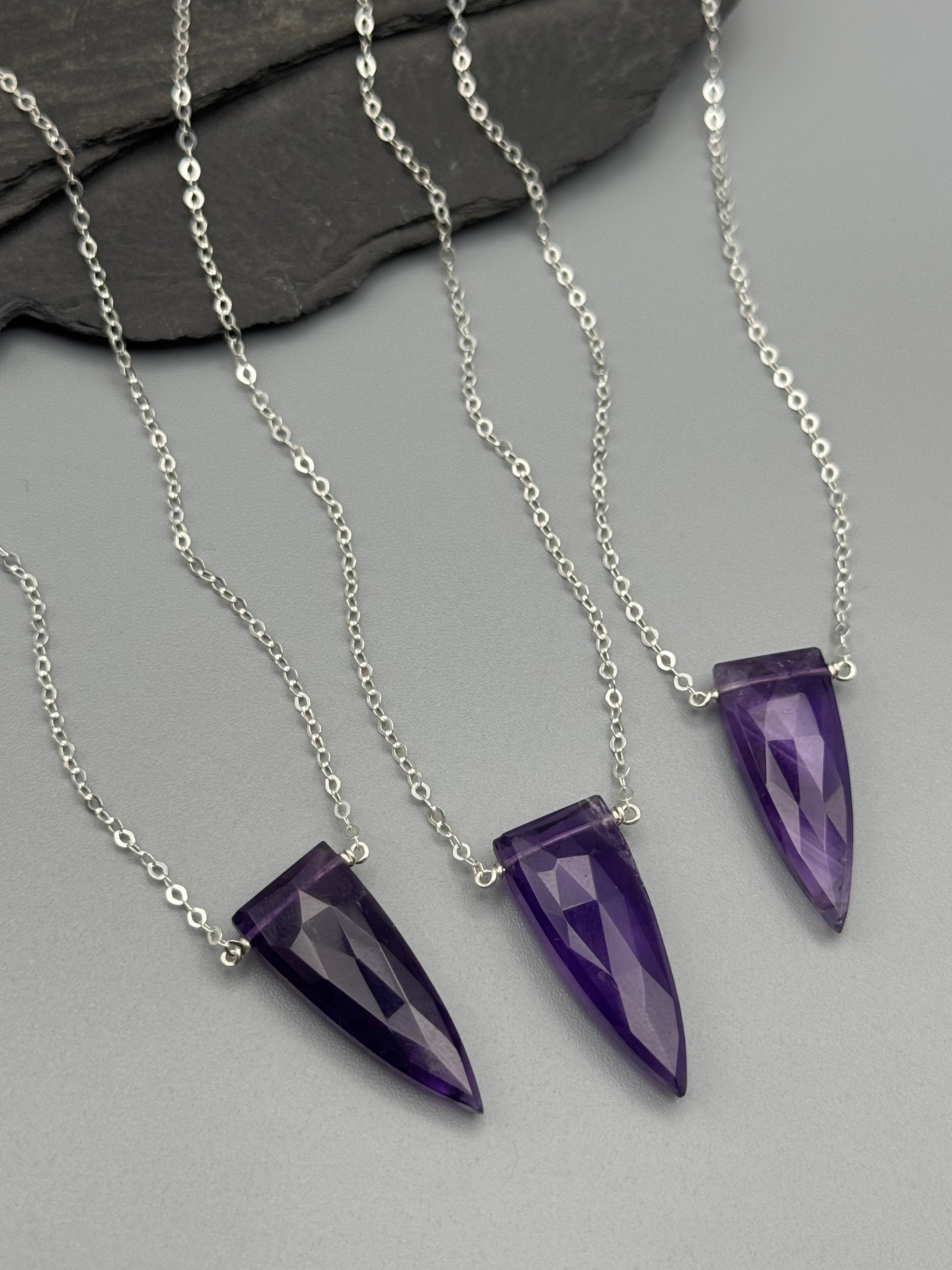 •STRAY• faceted amethyst fang + silver necklace (various lengths)