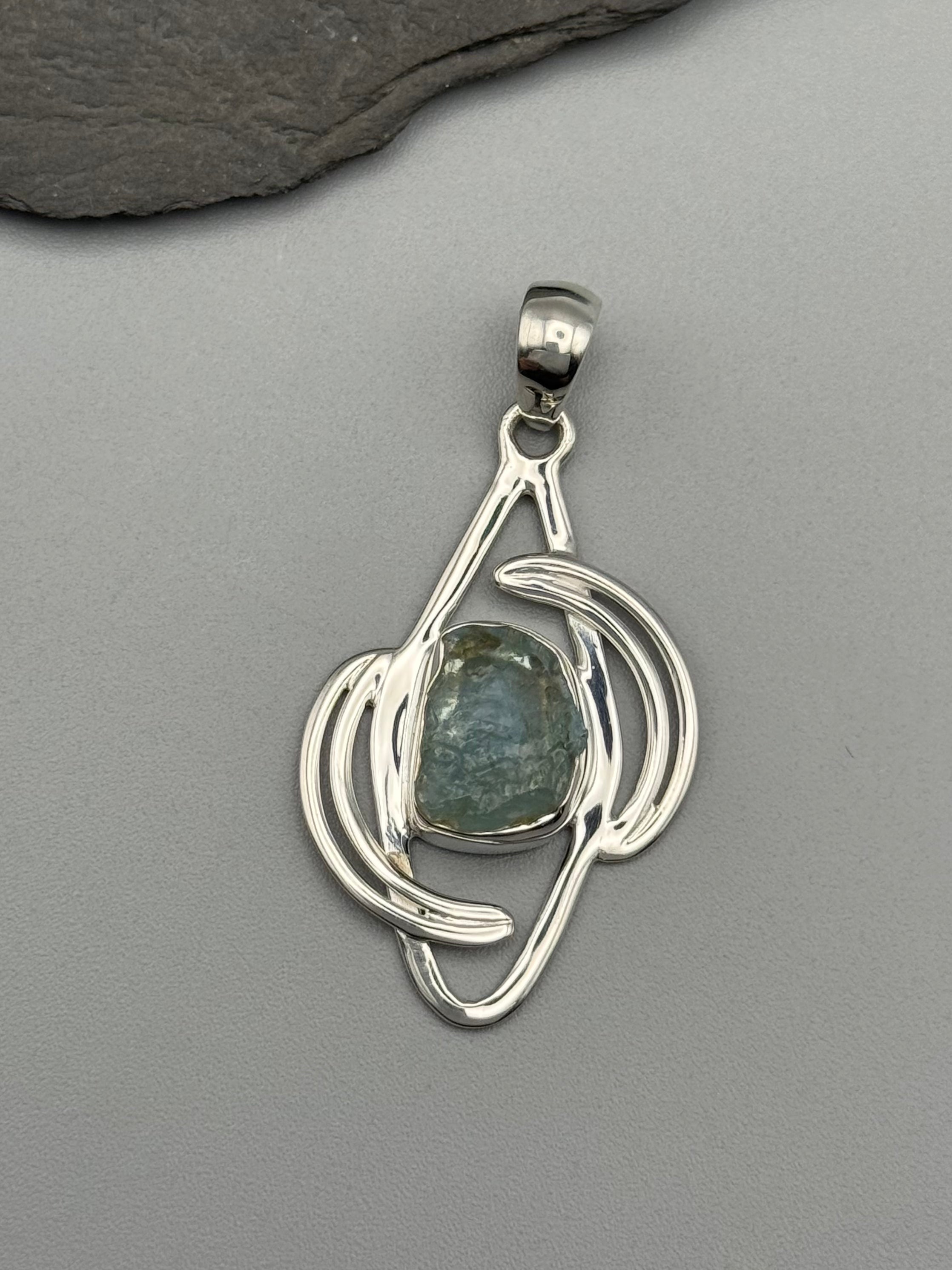 •AQUAMARINE - CRESCENT DUO• sterling silver pendant