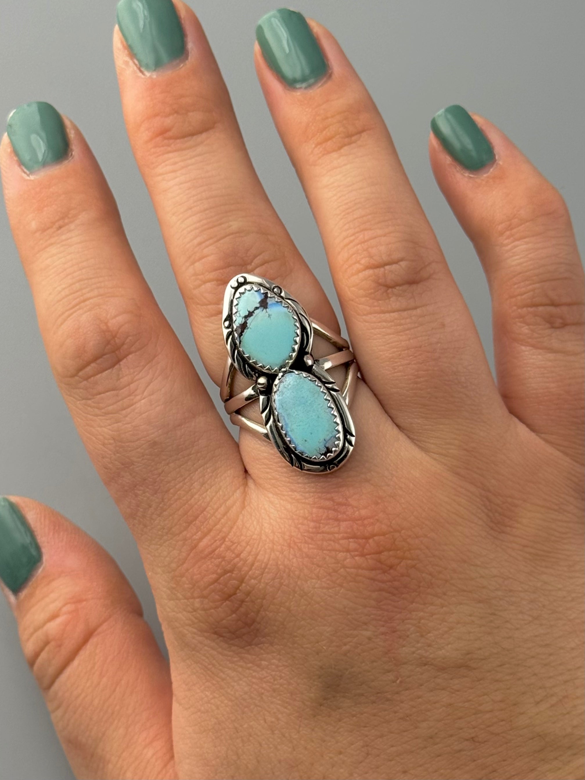 •GOLDEN HILL TURQUOISE - NAAKI• Navajo silver ring (size 8.75)