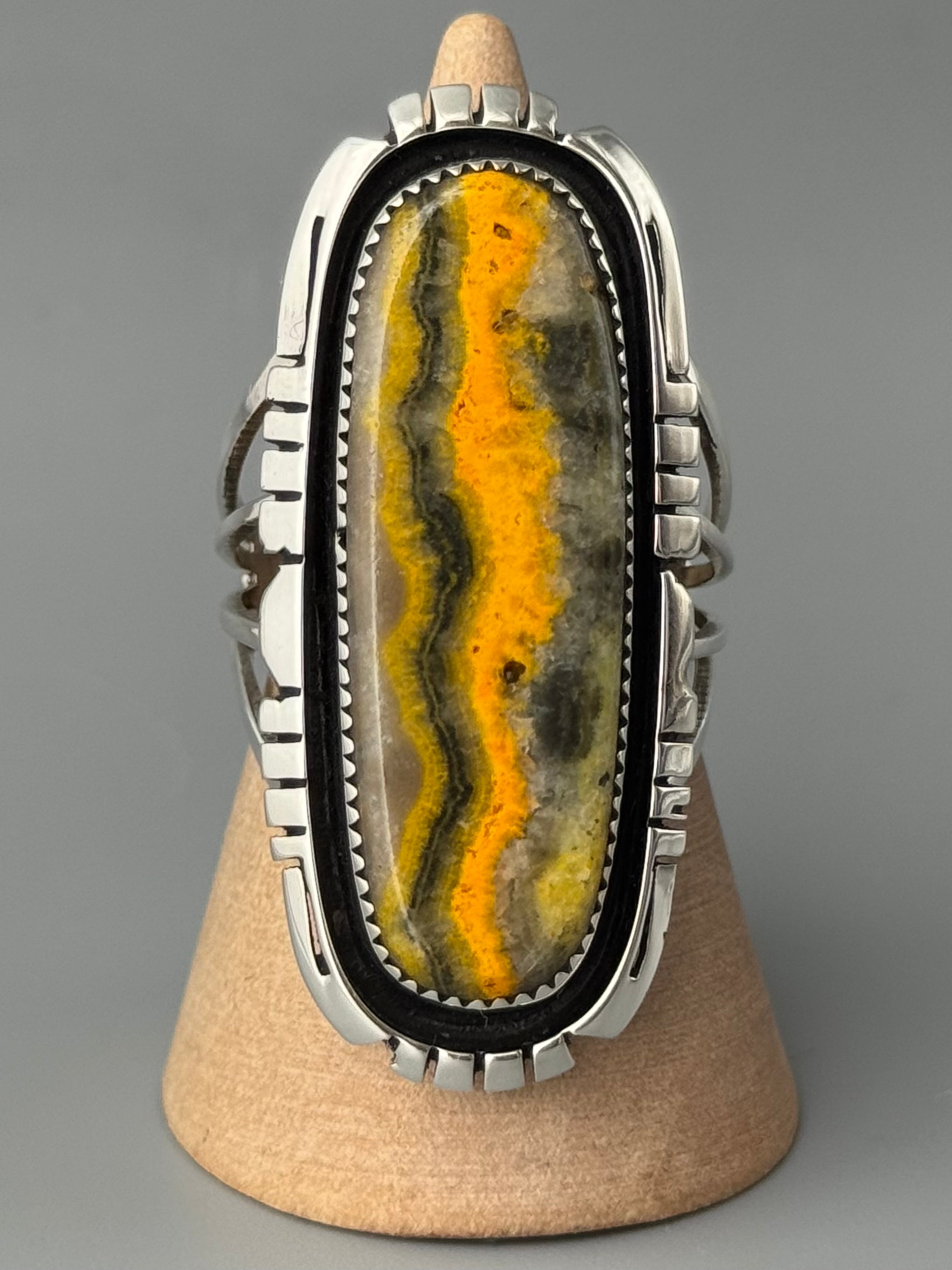 •BUMBLEBEE JASPER - STORM• Navajo silver ring (size 10)