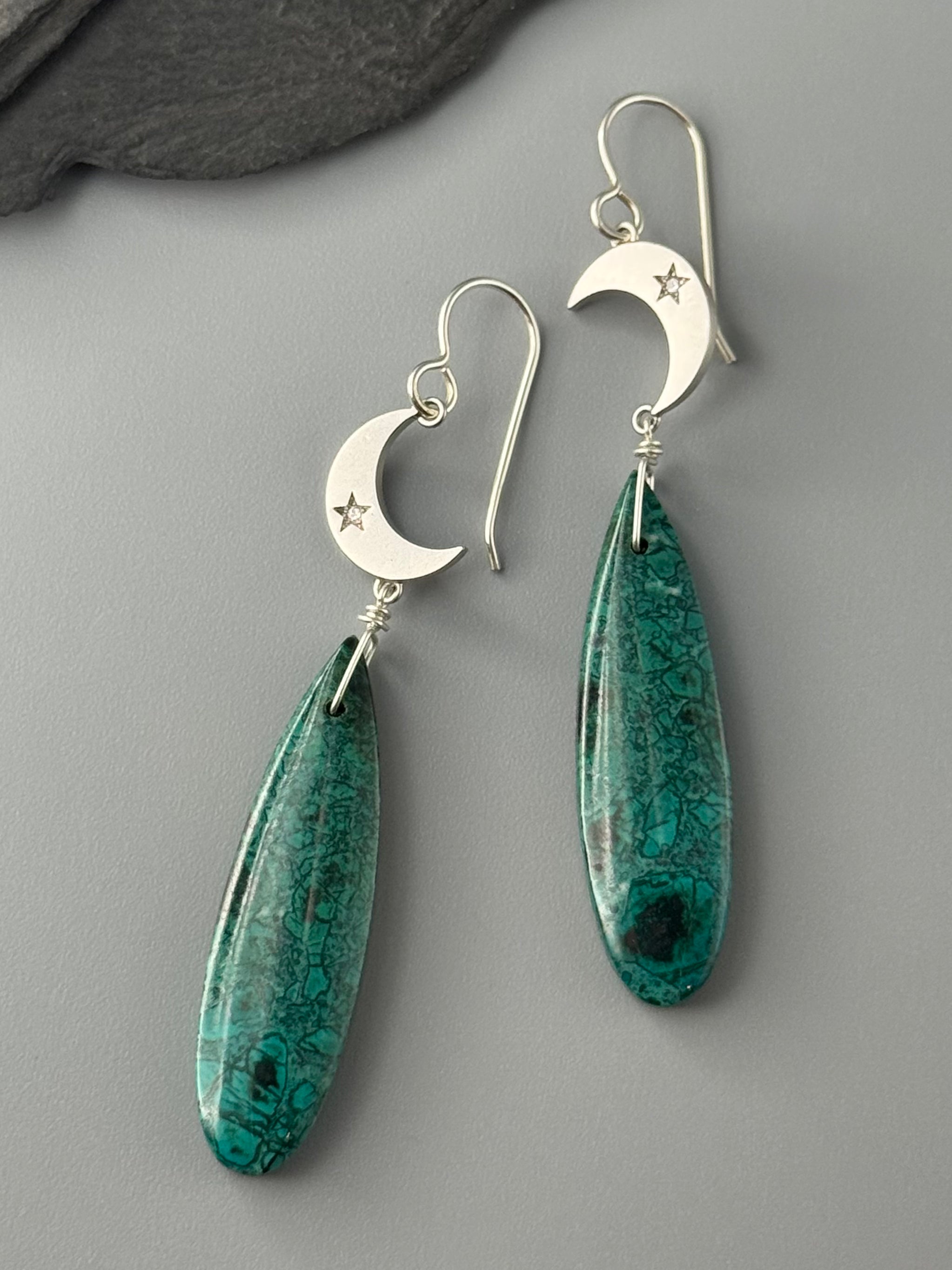 •CRYSTAL CRESCENT• chrysocolla + silver earrings