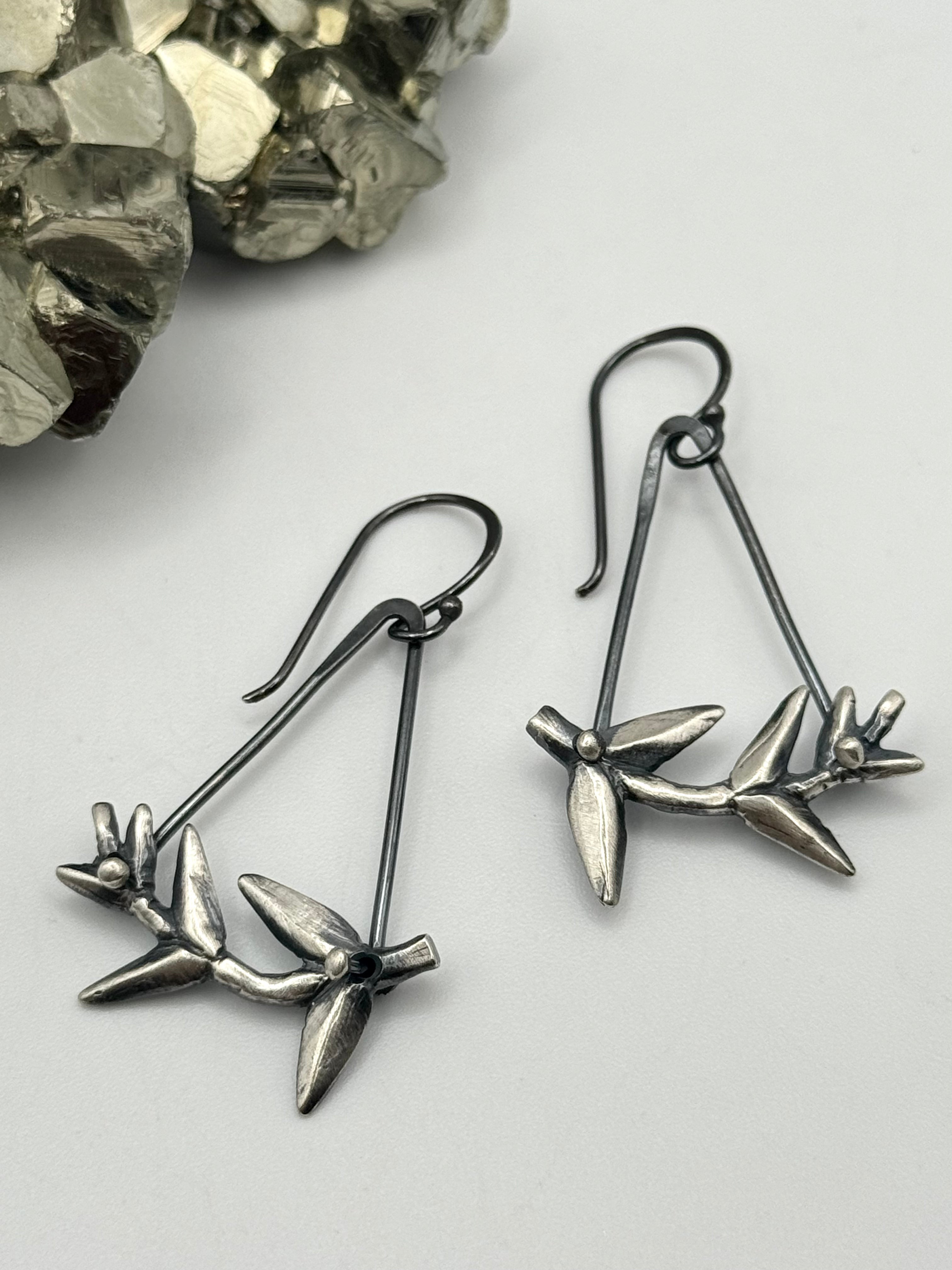 •ANGLED LEAF• silver dangle earrings