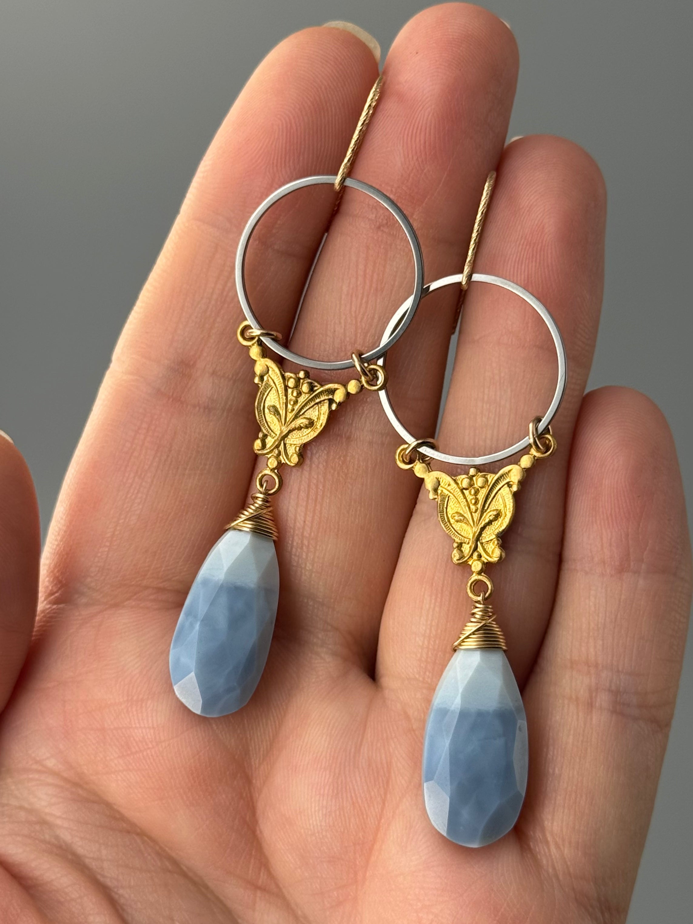 •MIRABEL• blue opal + mixed metal earrings