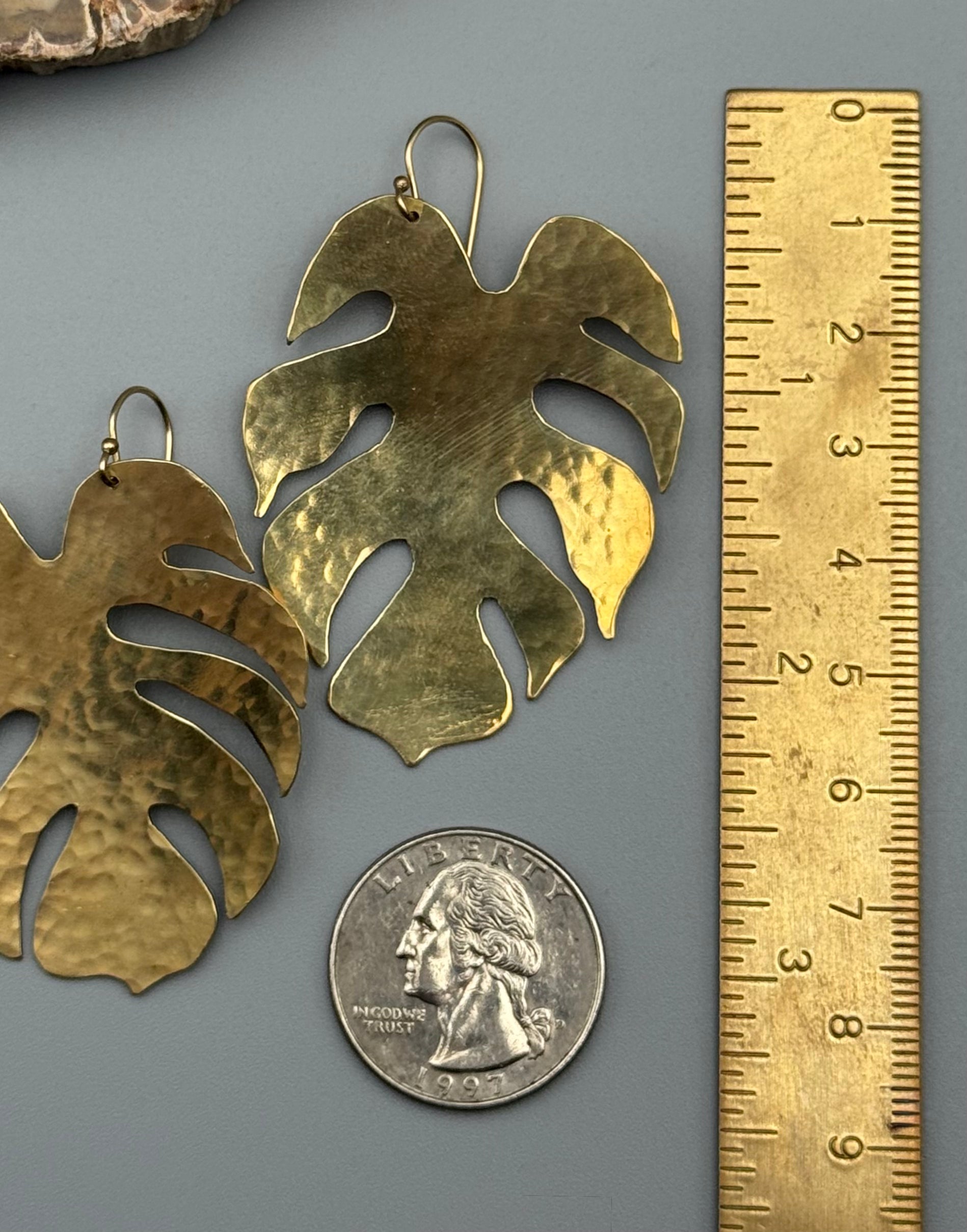 •MONSTERA• gold leaf dangle earrings