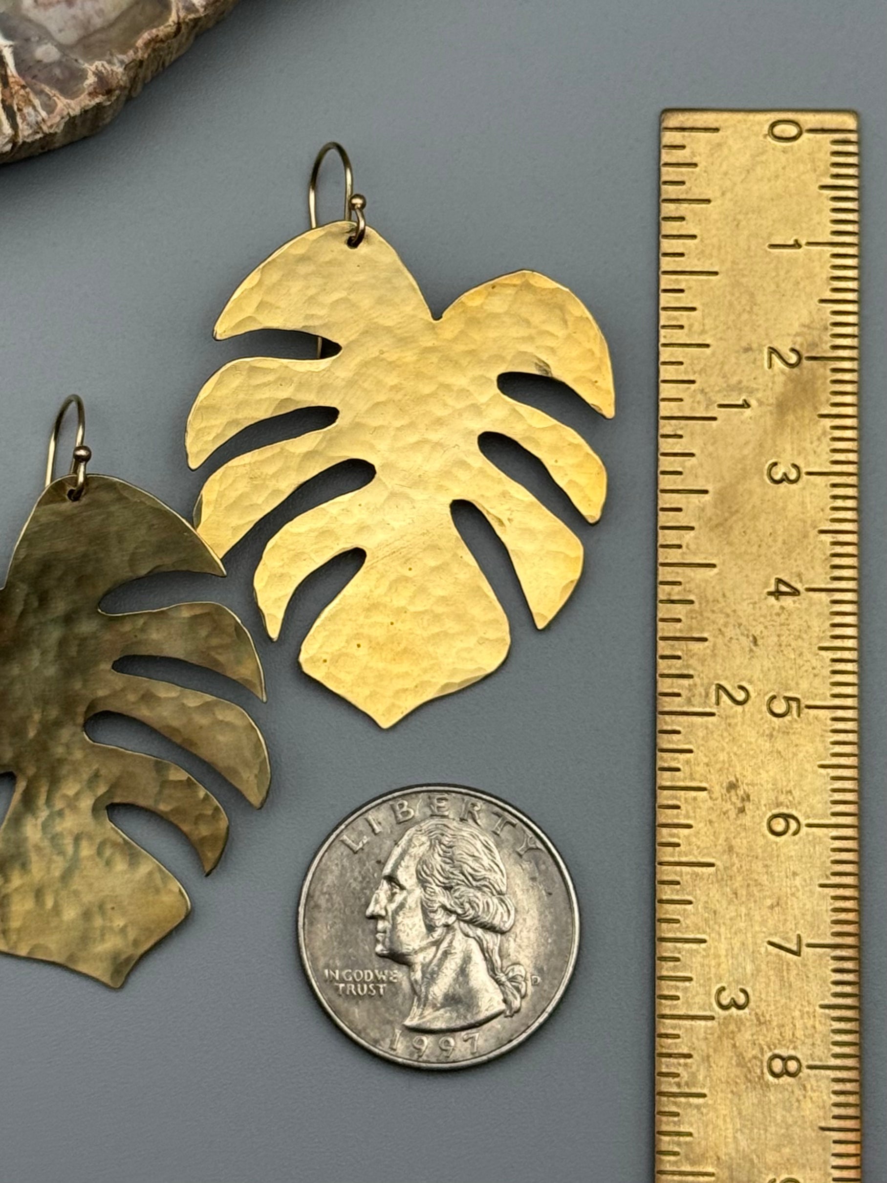 •MEDIUM MONSTERA• gold leaf dangle earrings