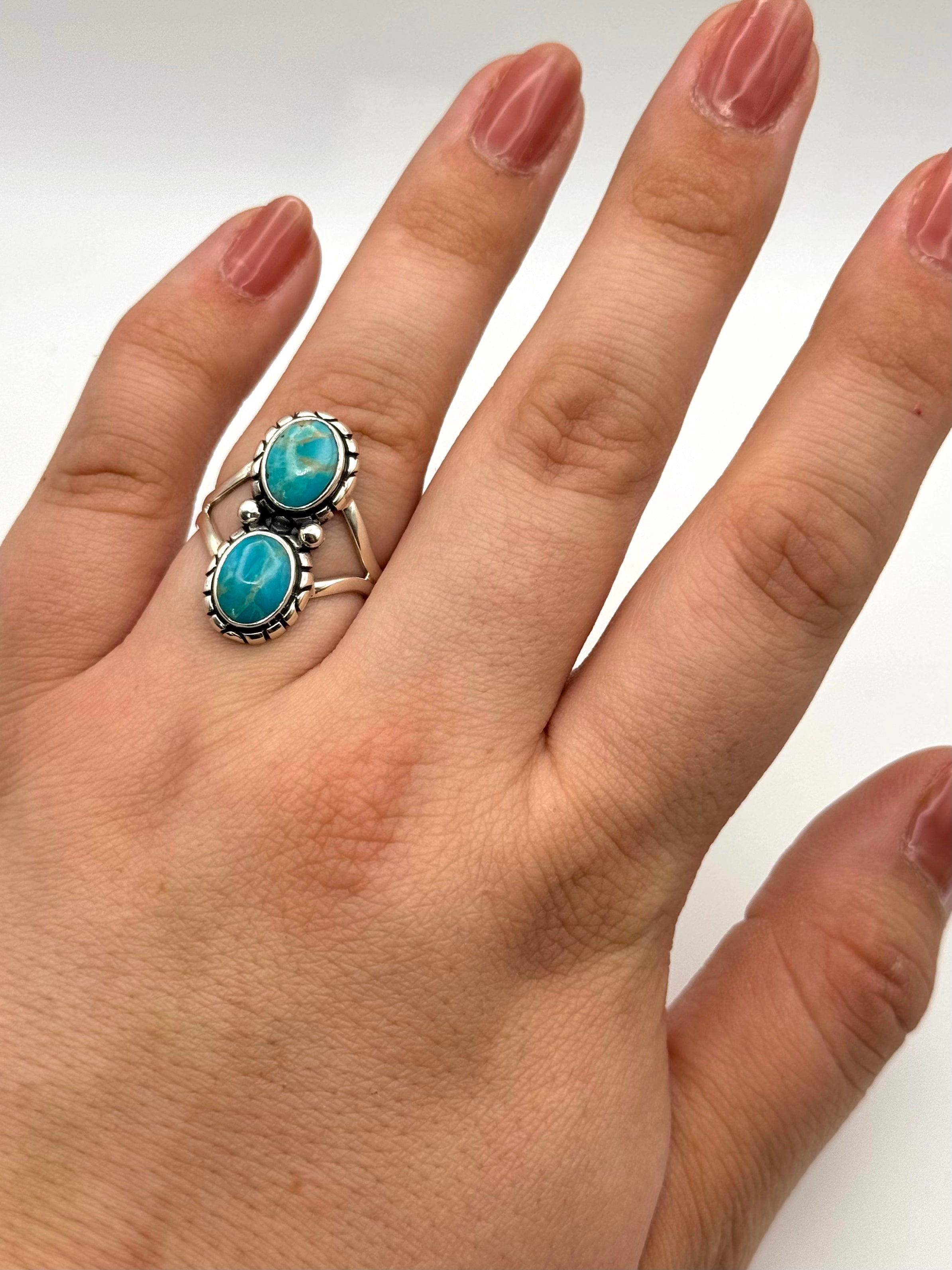 •TURQUOISE• Navajo silver double stone ring (size 7.75)