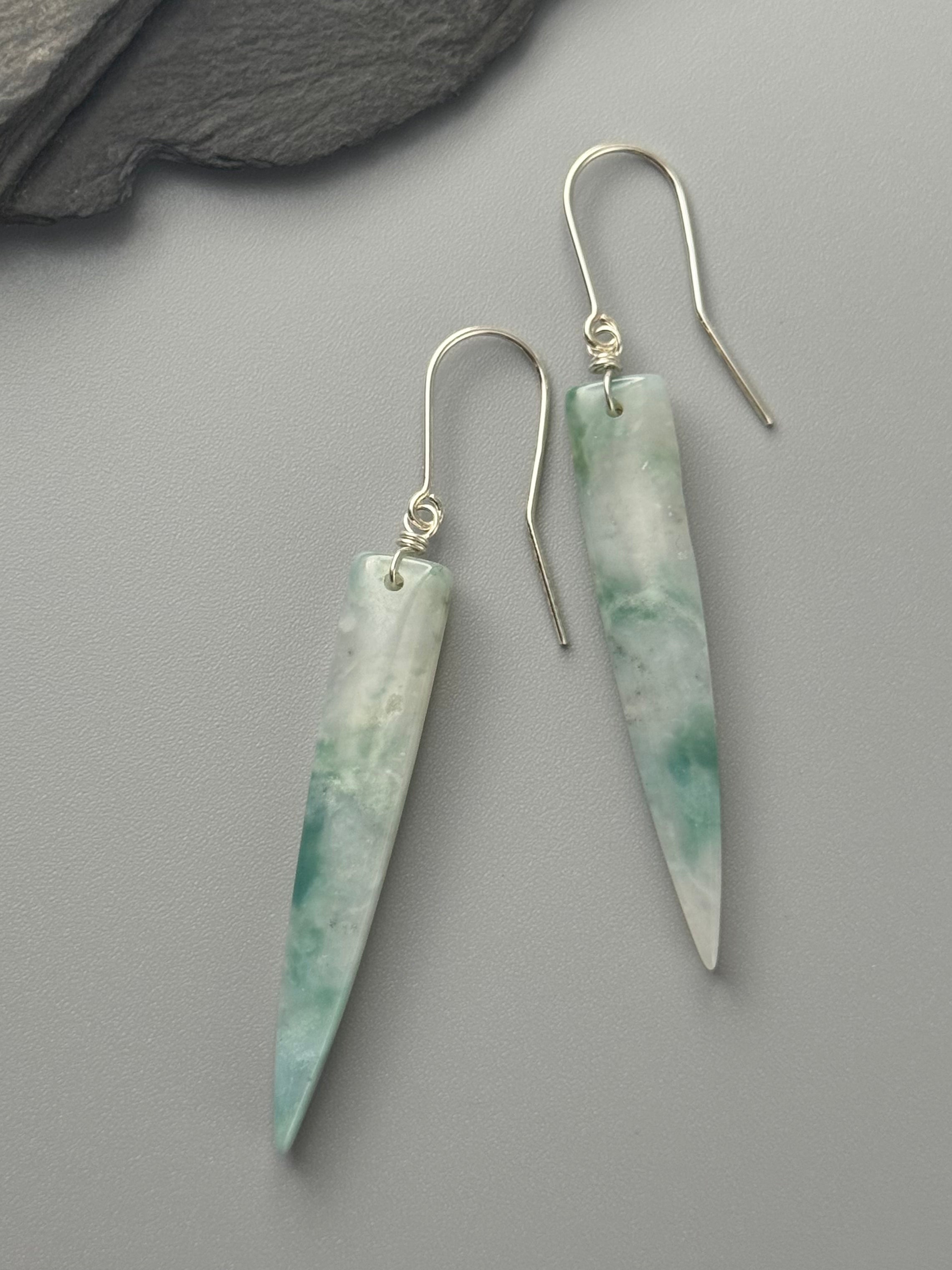 •STRAY• green mountain jade + silver earrings