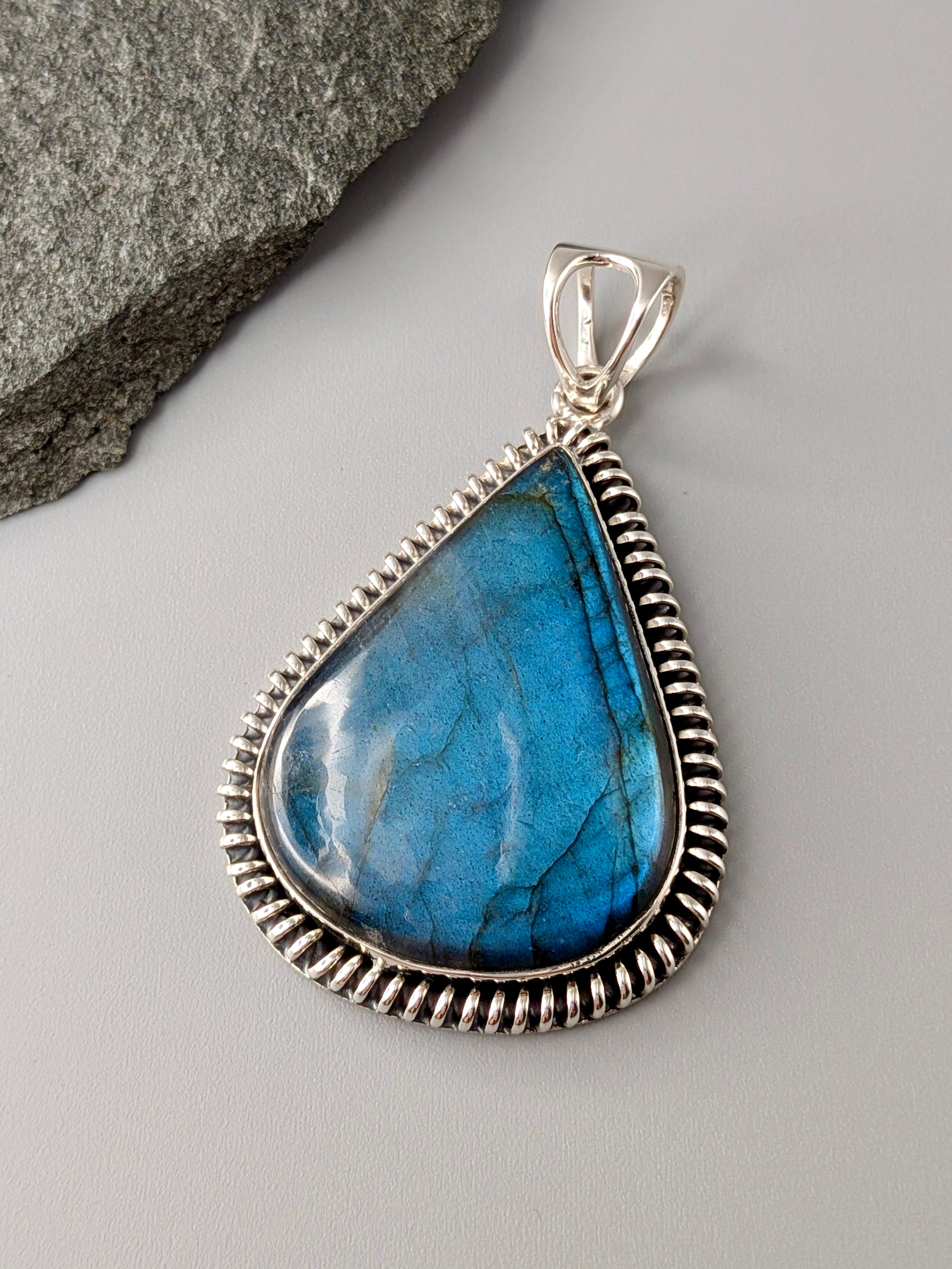 •LABRADORITE TEAR - COILED• sterling silver pendant