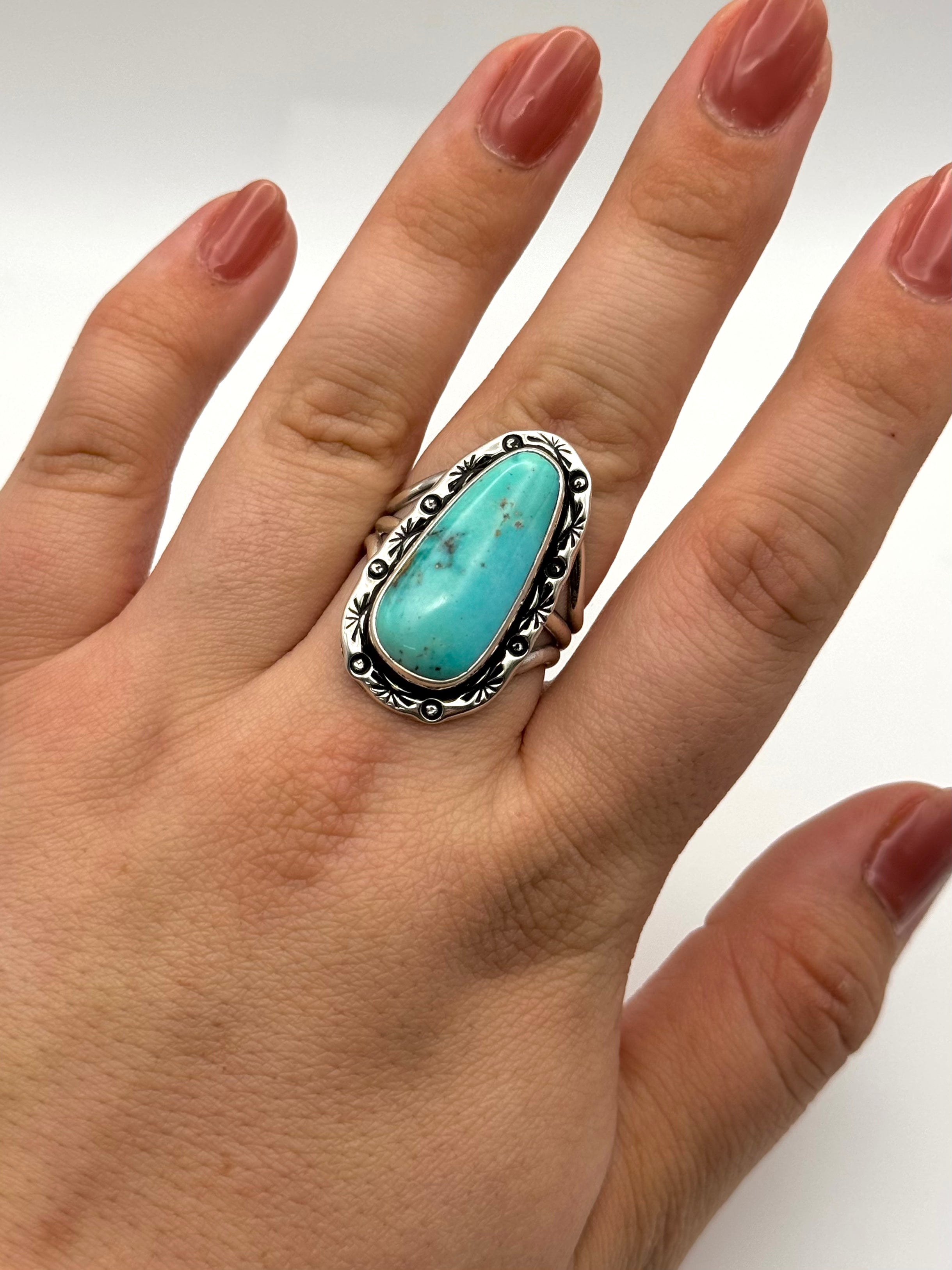 •KINGMAN TURQUOISE• Navajo silver ring (size 10)