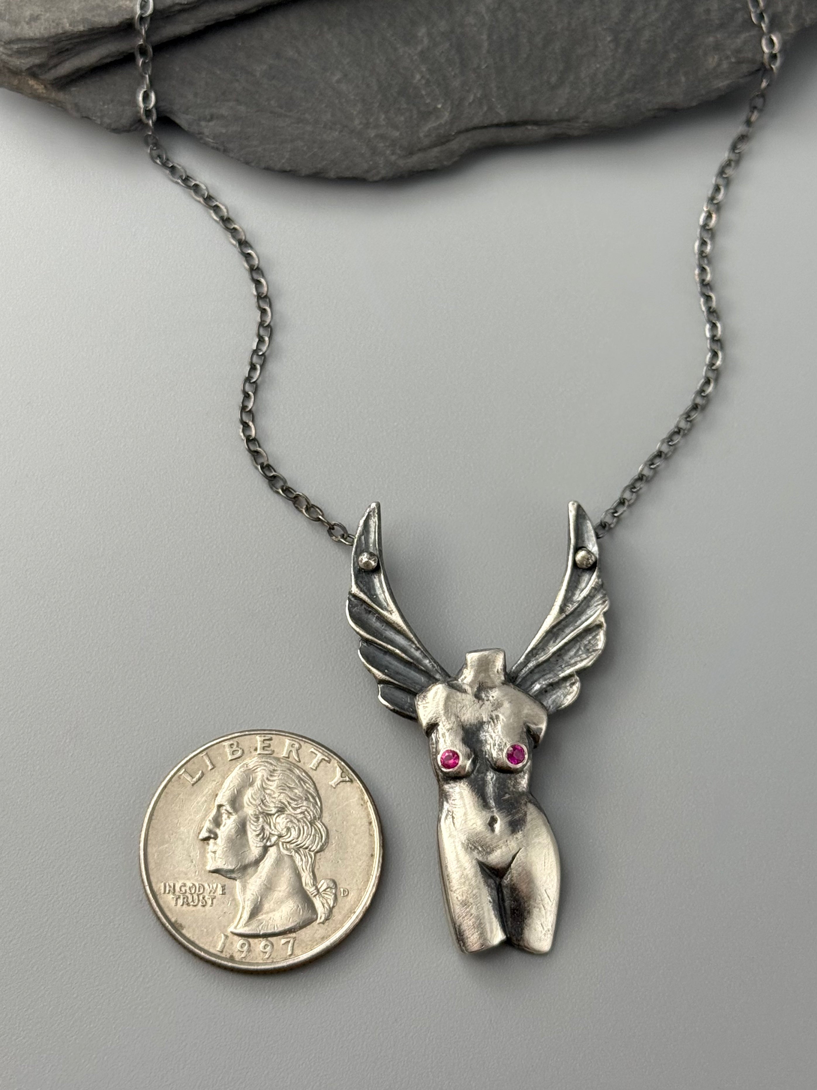 •WINGED VENUS• ruby + silver necklace (17.5" long)