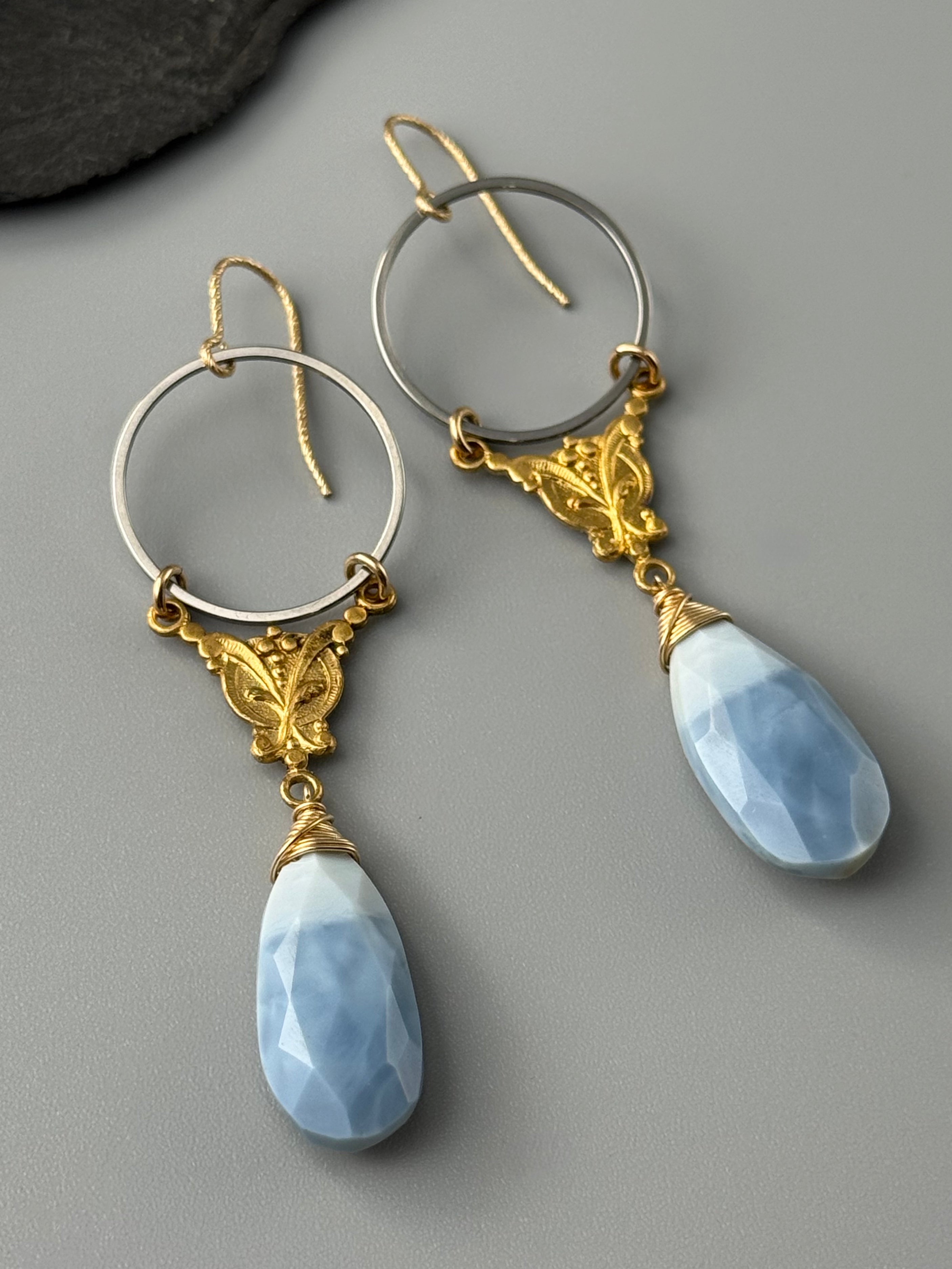 •MIRABEL• blue opal + mixed metal earrings