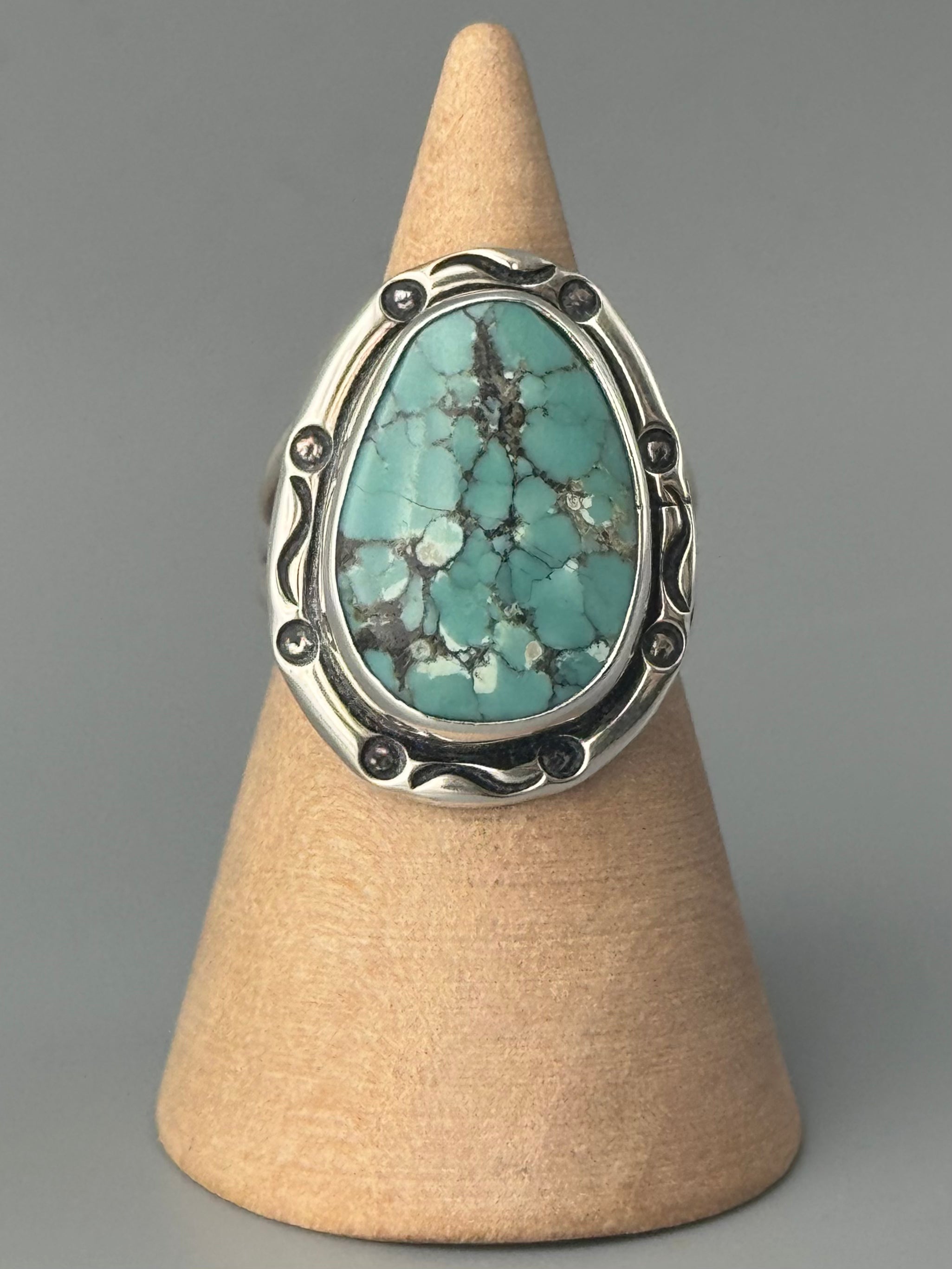 •CHINESE TURQUOISE - SMUDGE• Navajo silver ring (size 8)