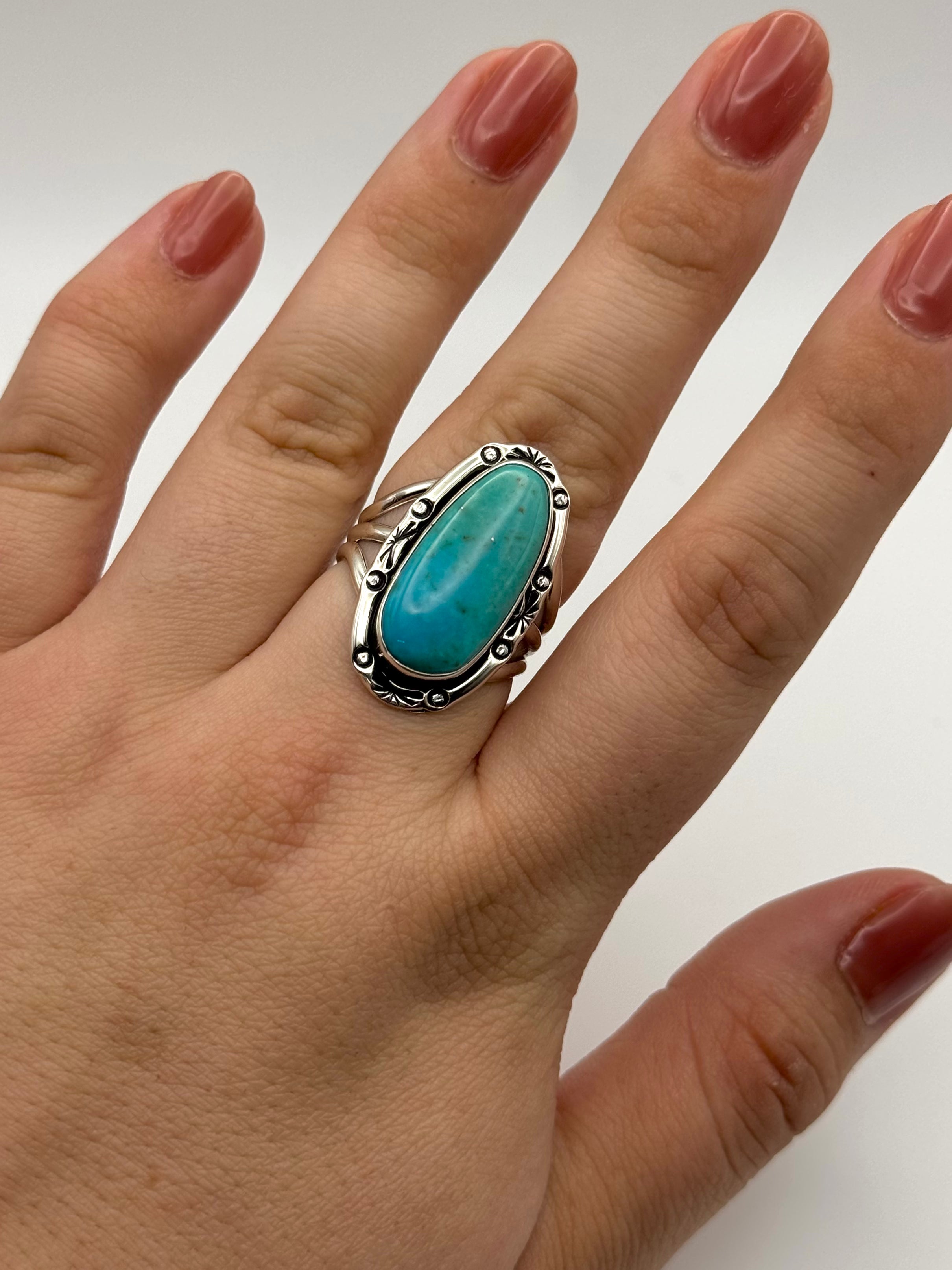 •KINGMAN TURQUOISE - 1• Navajo silver ring (size 9.75)