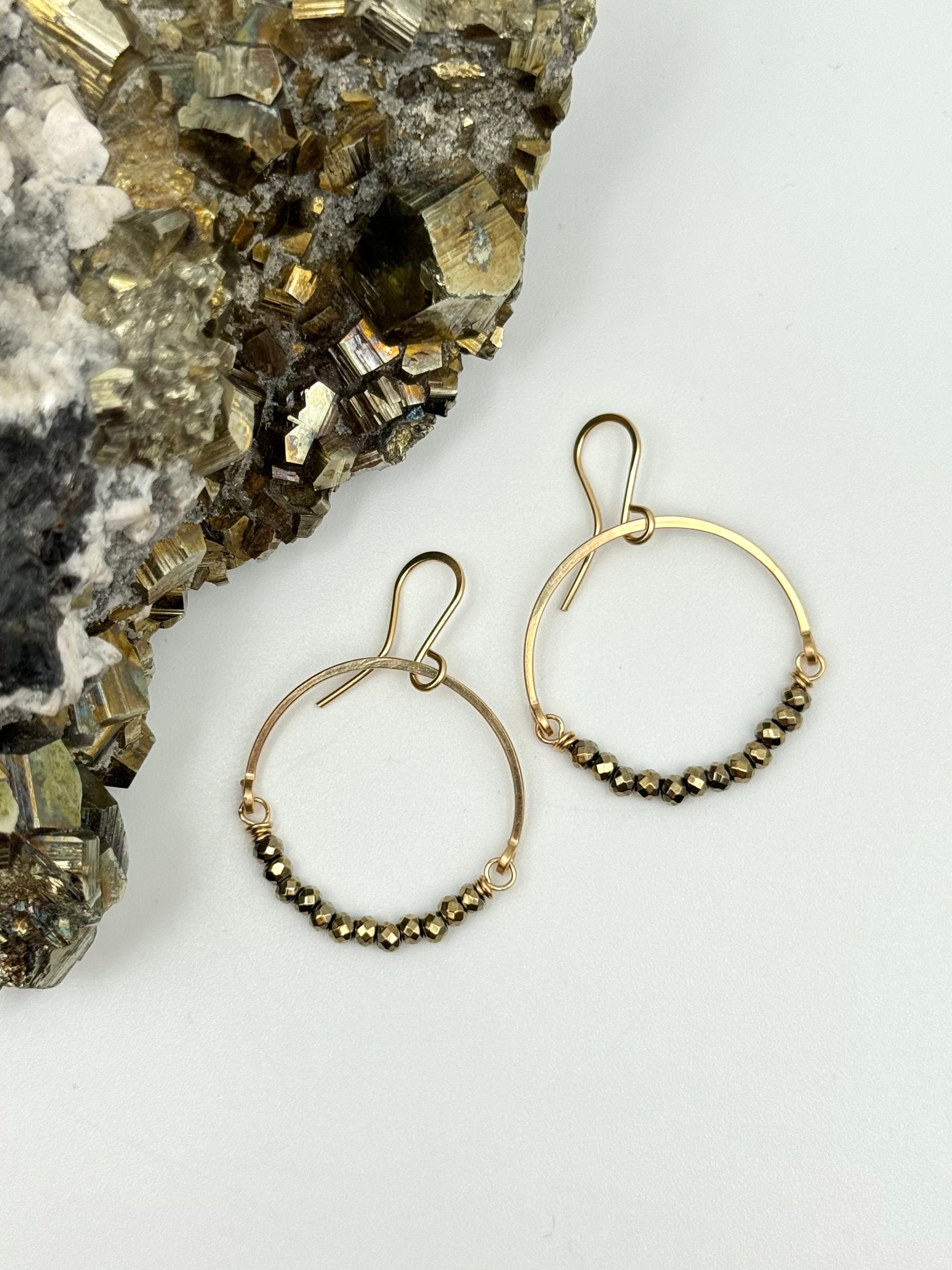 •HOOP DANGLE• pyrite + gold earrings