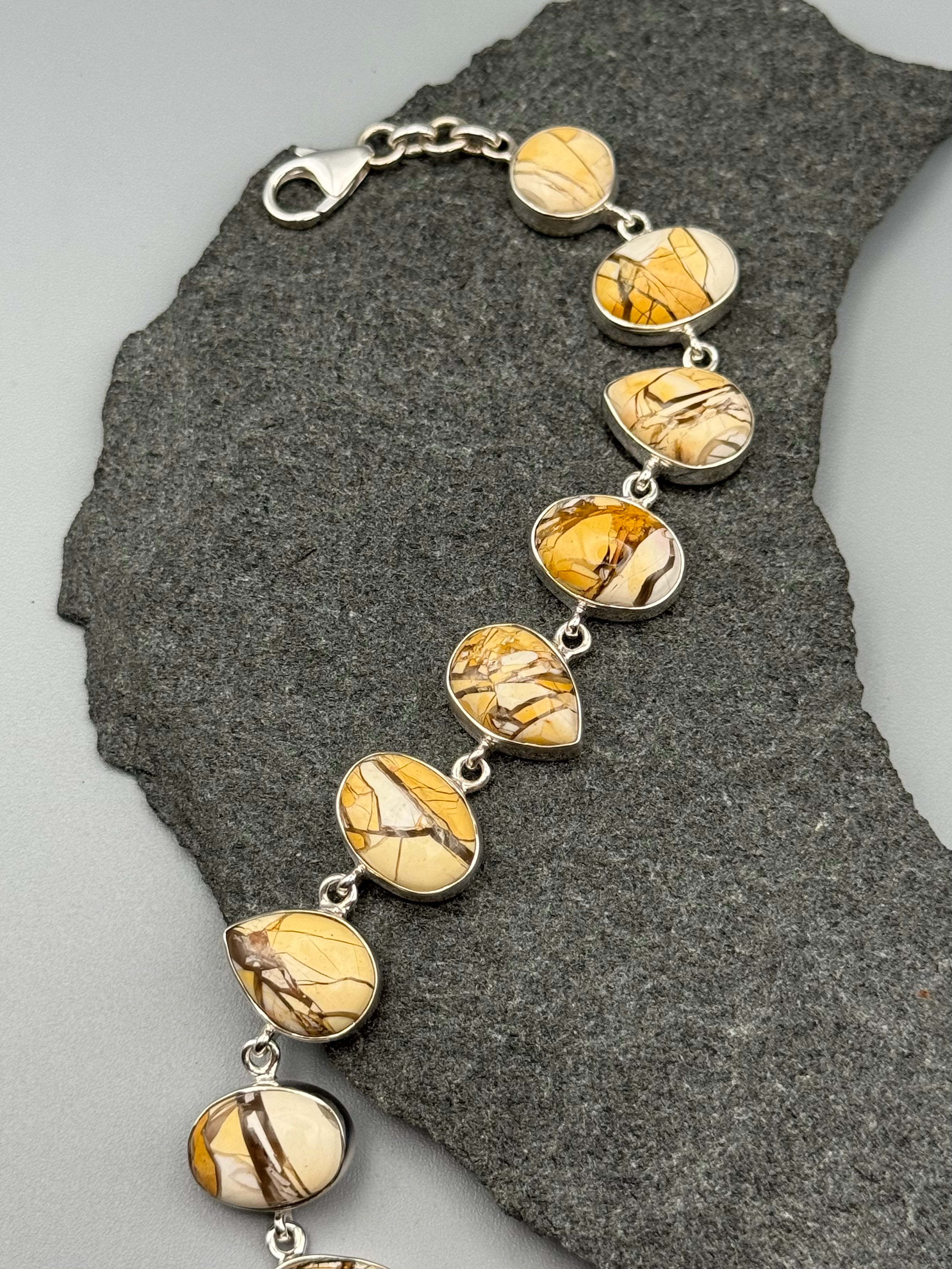 •BRECCIATED MOOKAITE - GEO MIX• linked silver bracelet (7.5" - 9")