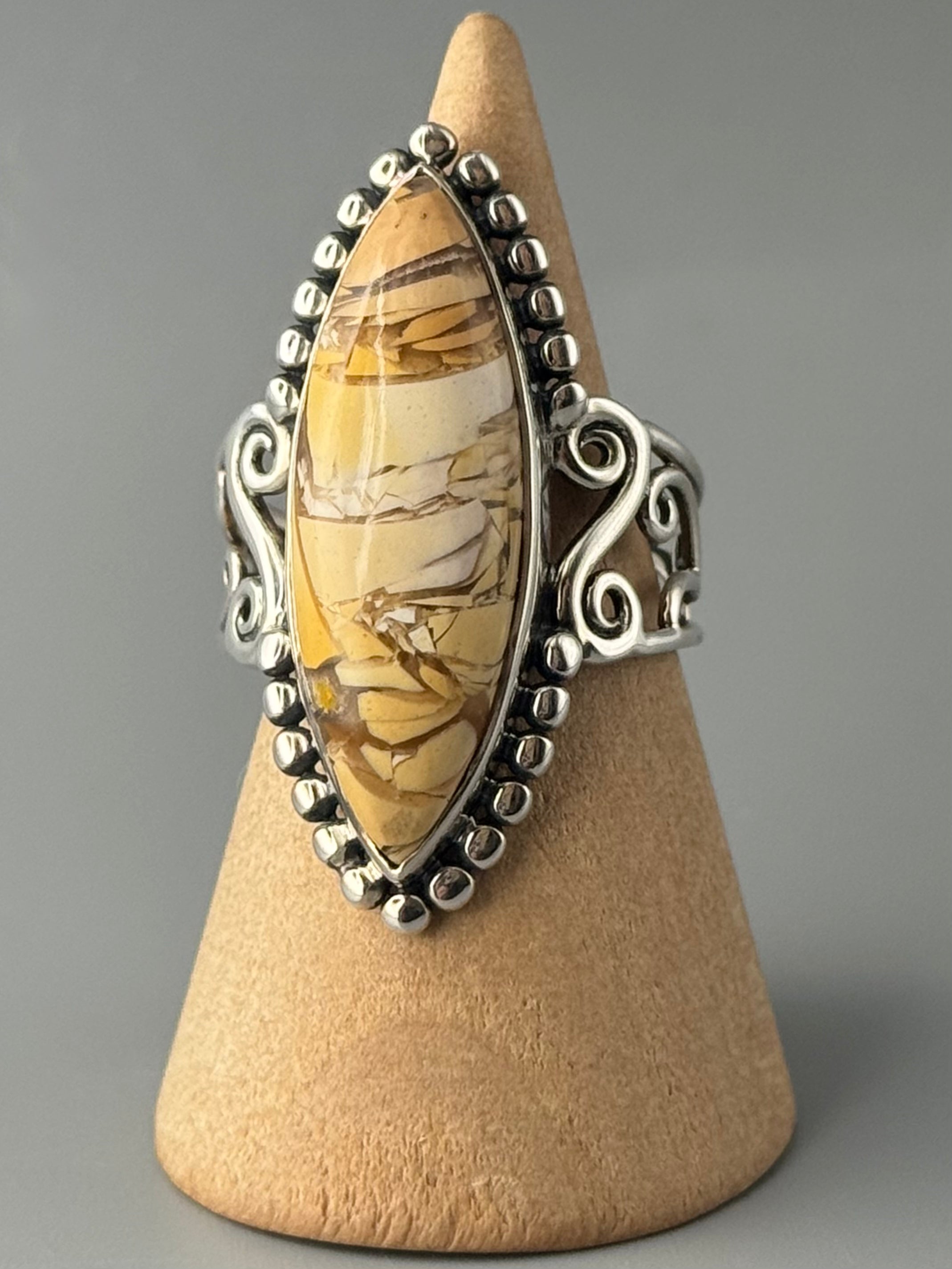 •BRECCIATED MOOKAITE JASPER - MARQUISE• sterling silver ring (size 9.75)