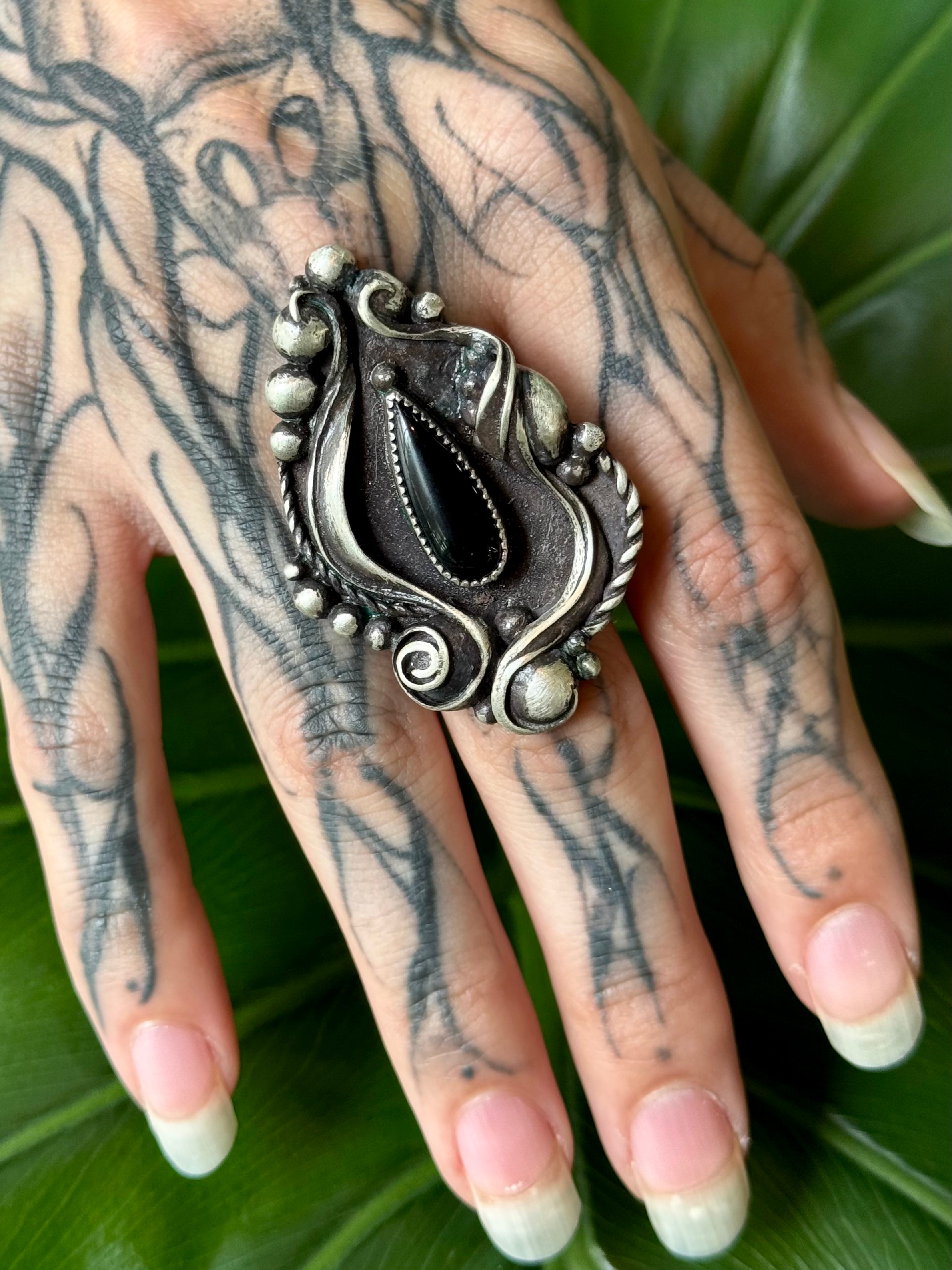 •HAUNT• black onyx + silver ring (size 8.5)