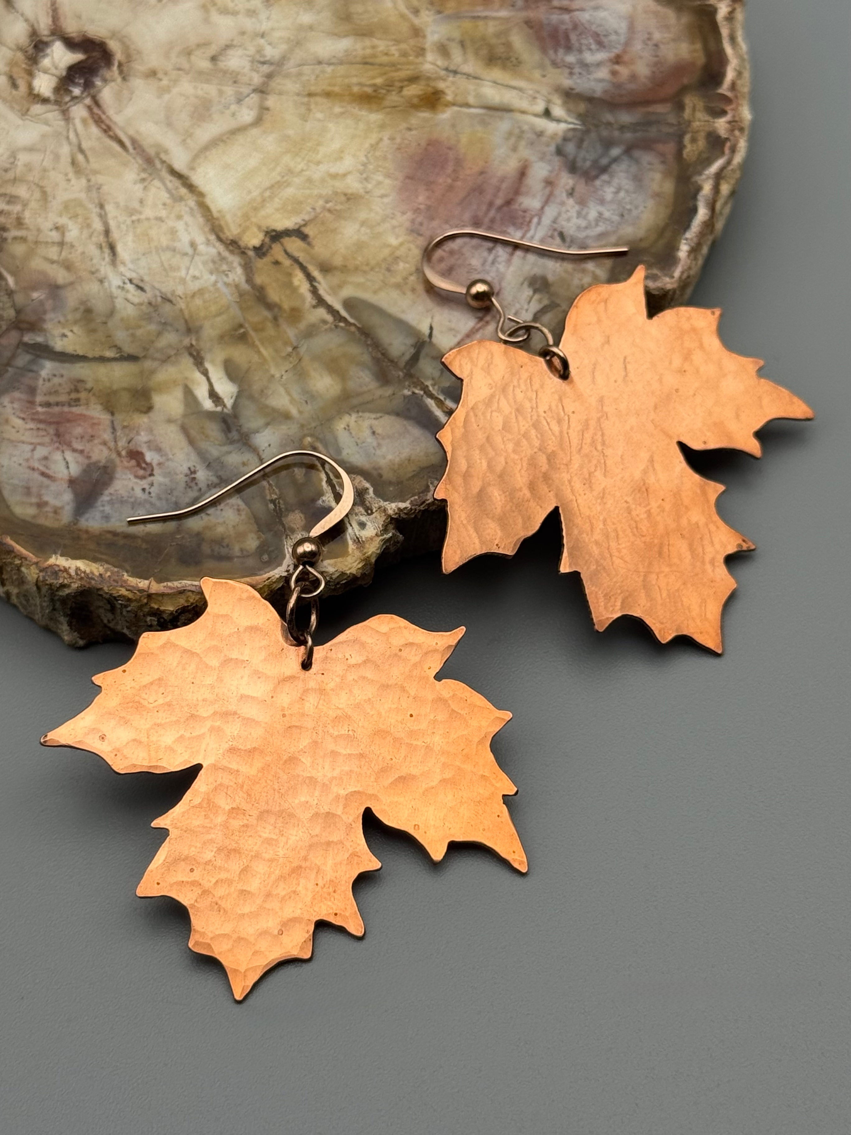 •MAPLE• rose gold leaf dangle earrings