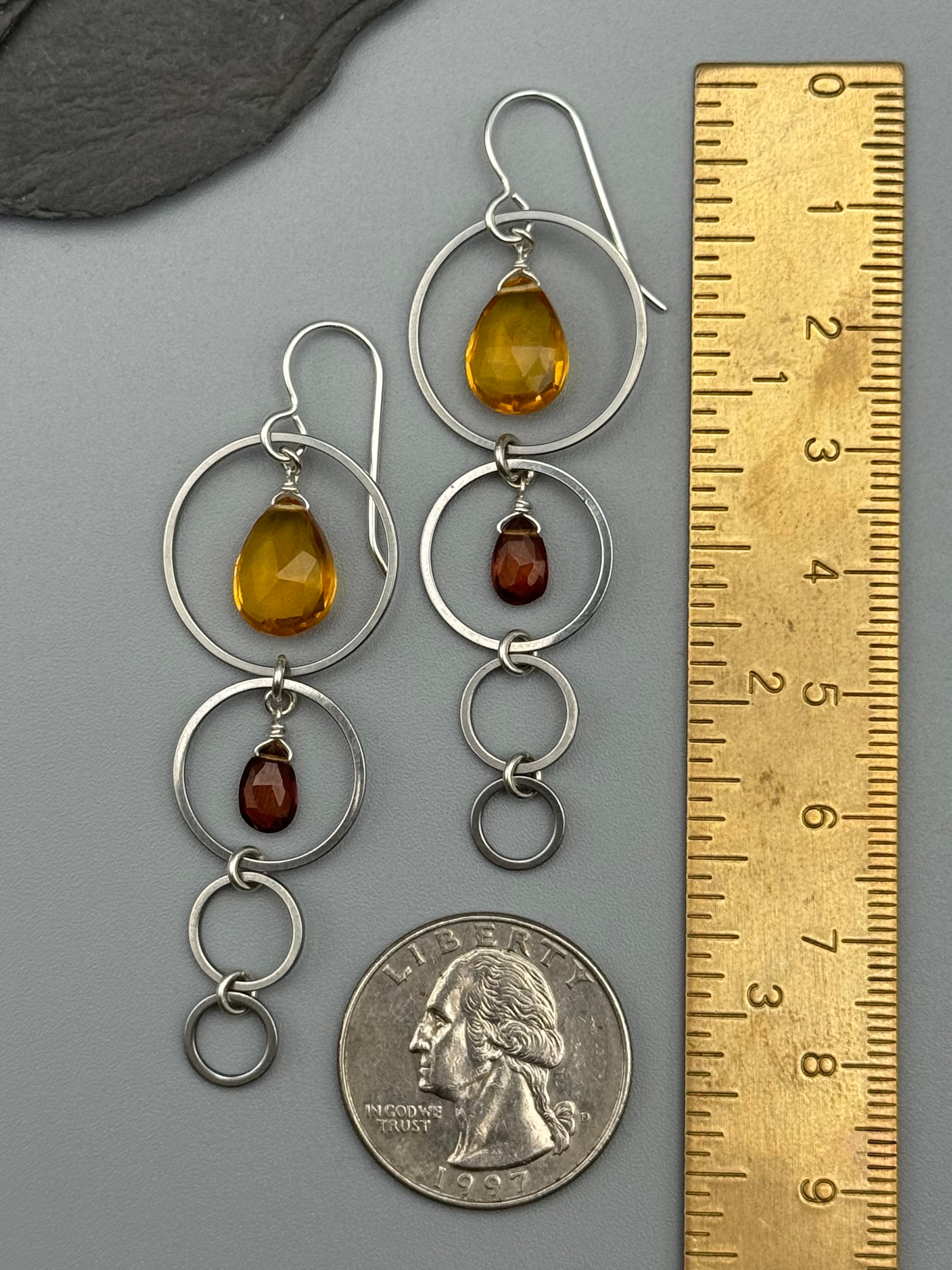 •8 OF CUPS• citrine + hessonite garnet silver earrings