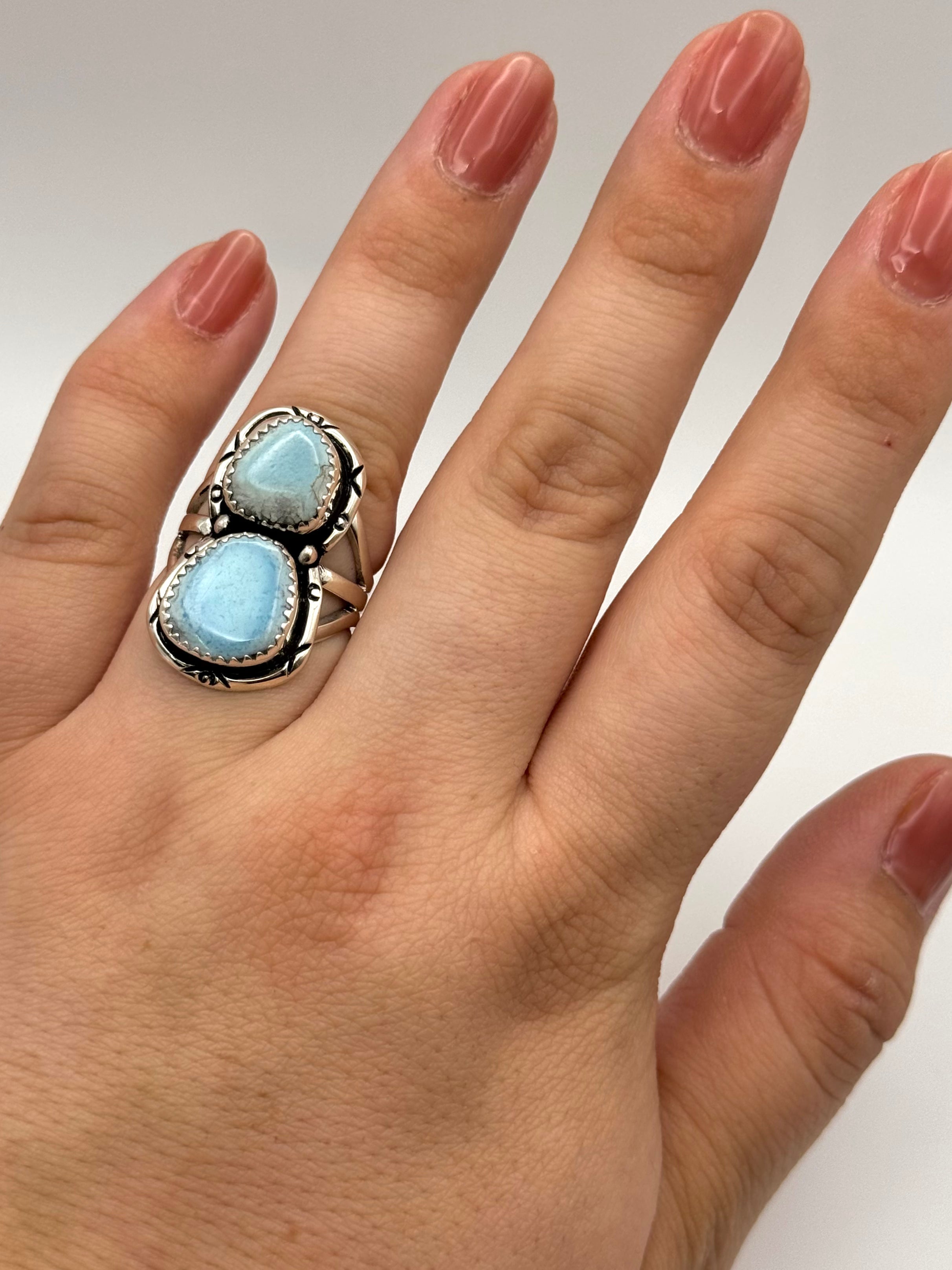 •GOLDEN HILL TURQUOISE• Navajo silver double stone ring (size 7)