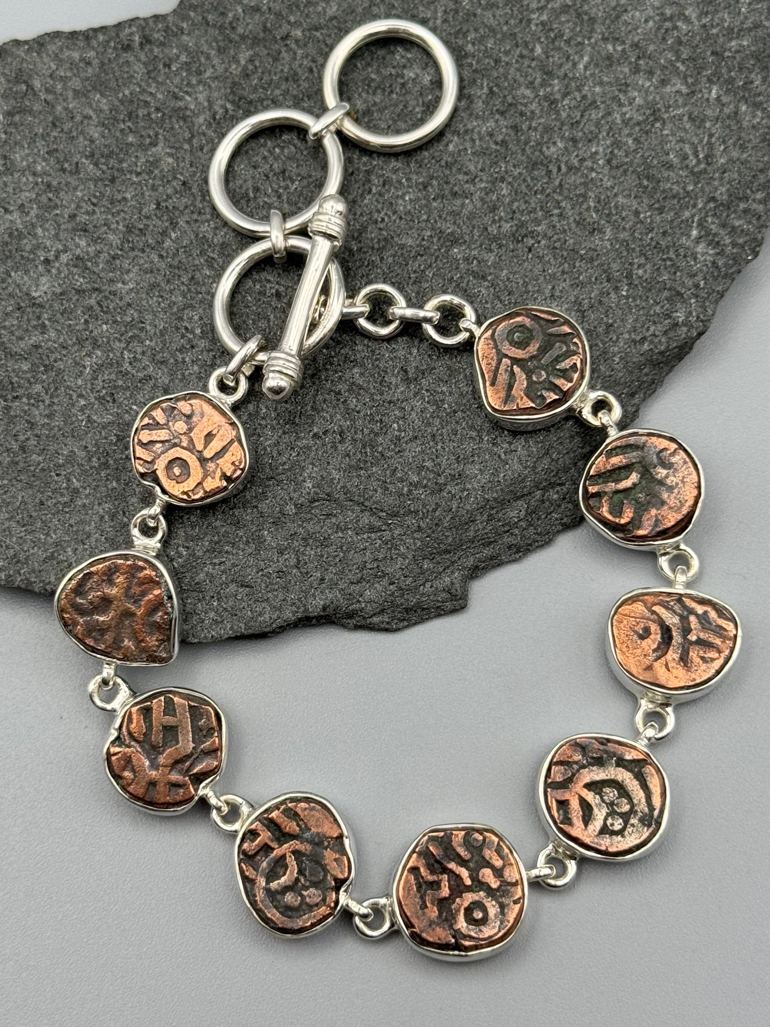 •COIN FRAGMENTS• linked silver bracelet (7.25" - 8.5")