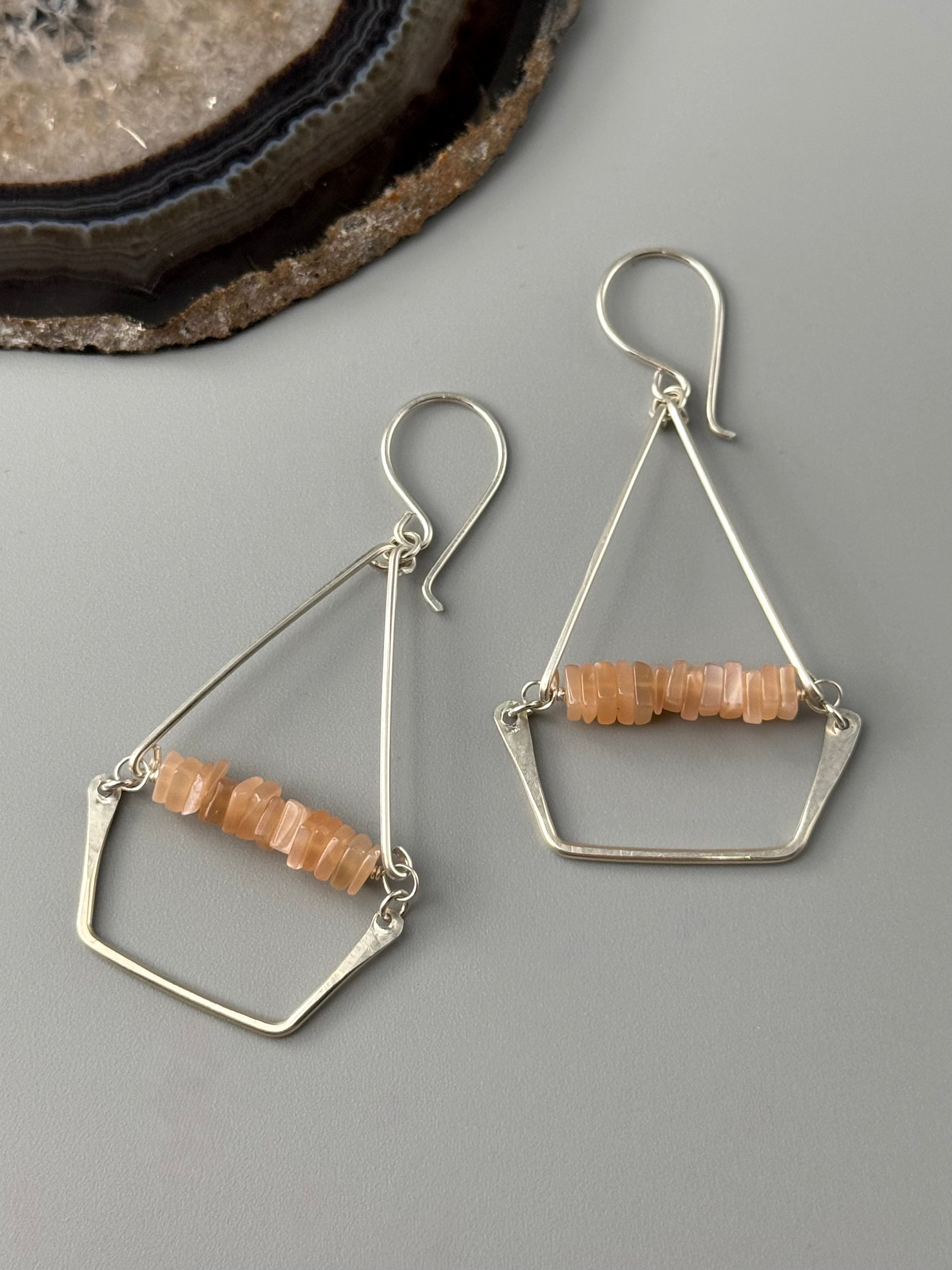 •SWING• peach moonstone + silver earrings