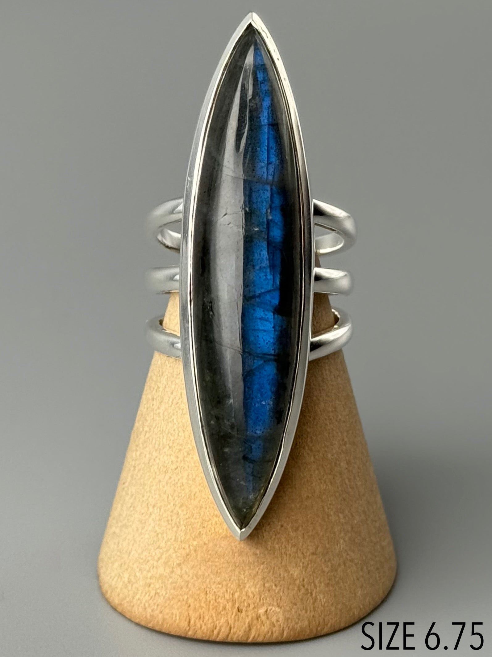 •LABRADORITE - DEEP MARQUISE• split band silver ring (various sizes)