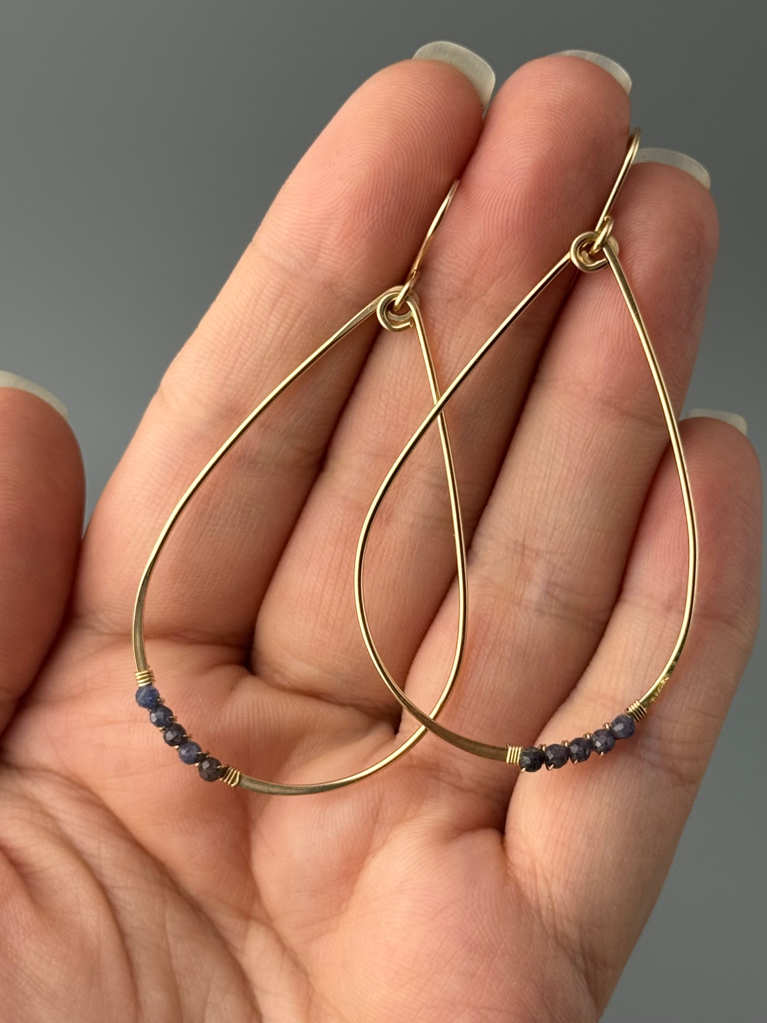 •TEARDROP DANGLE• sapphire + gold earrings
