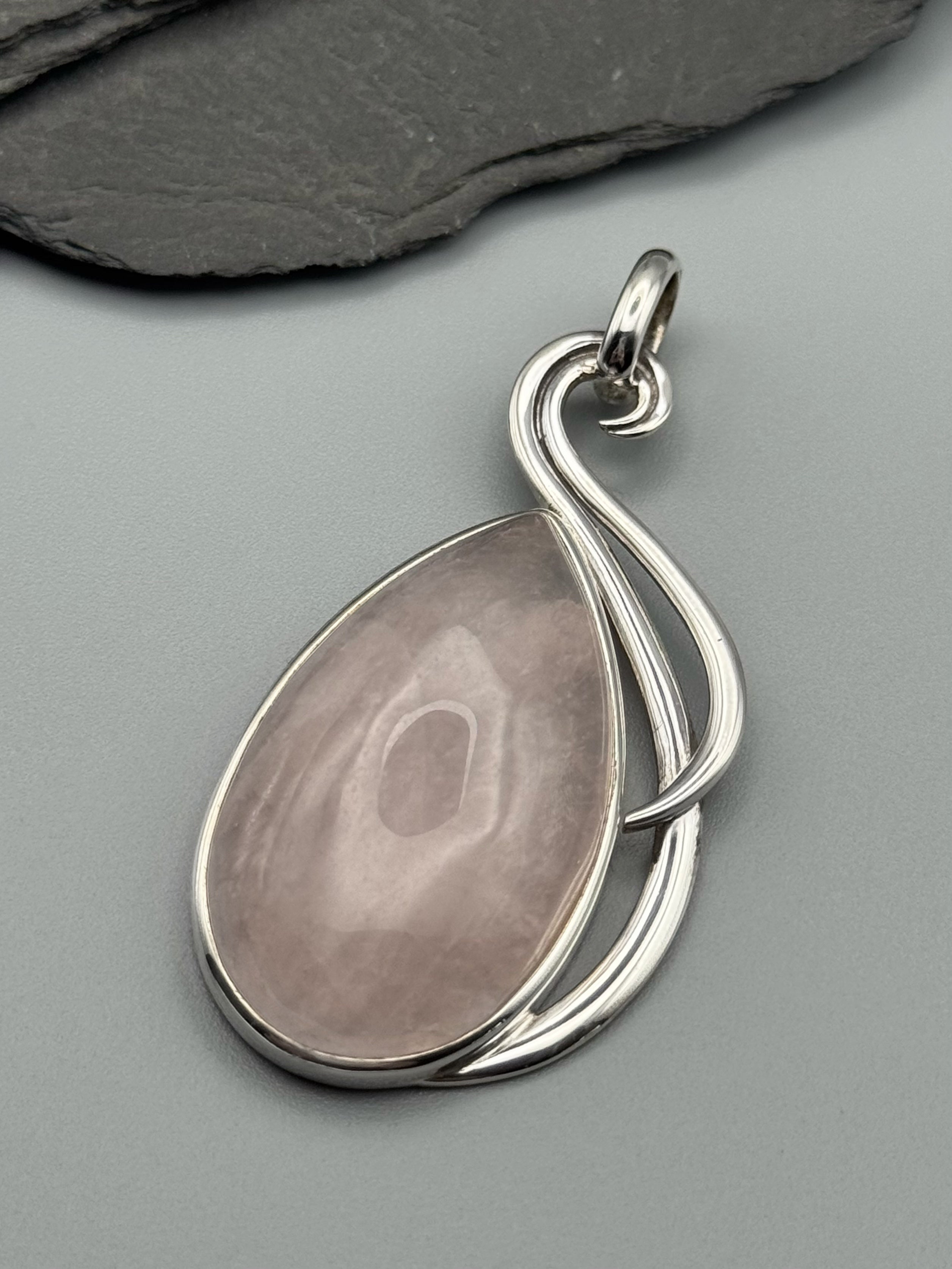 •ROSE QUARTZ TEAR - FLOURISH• sterling silver pendant