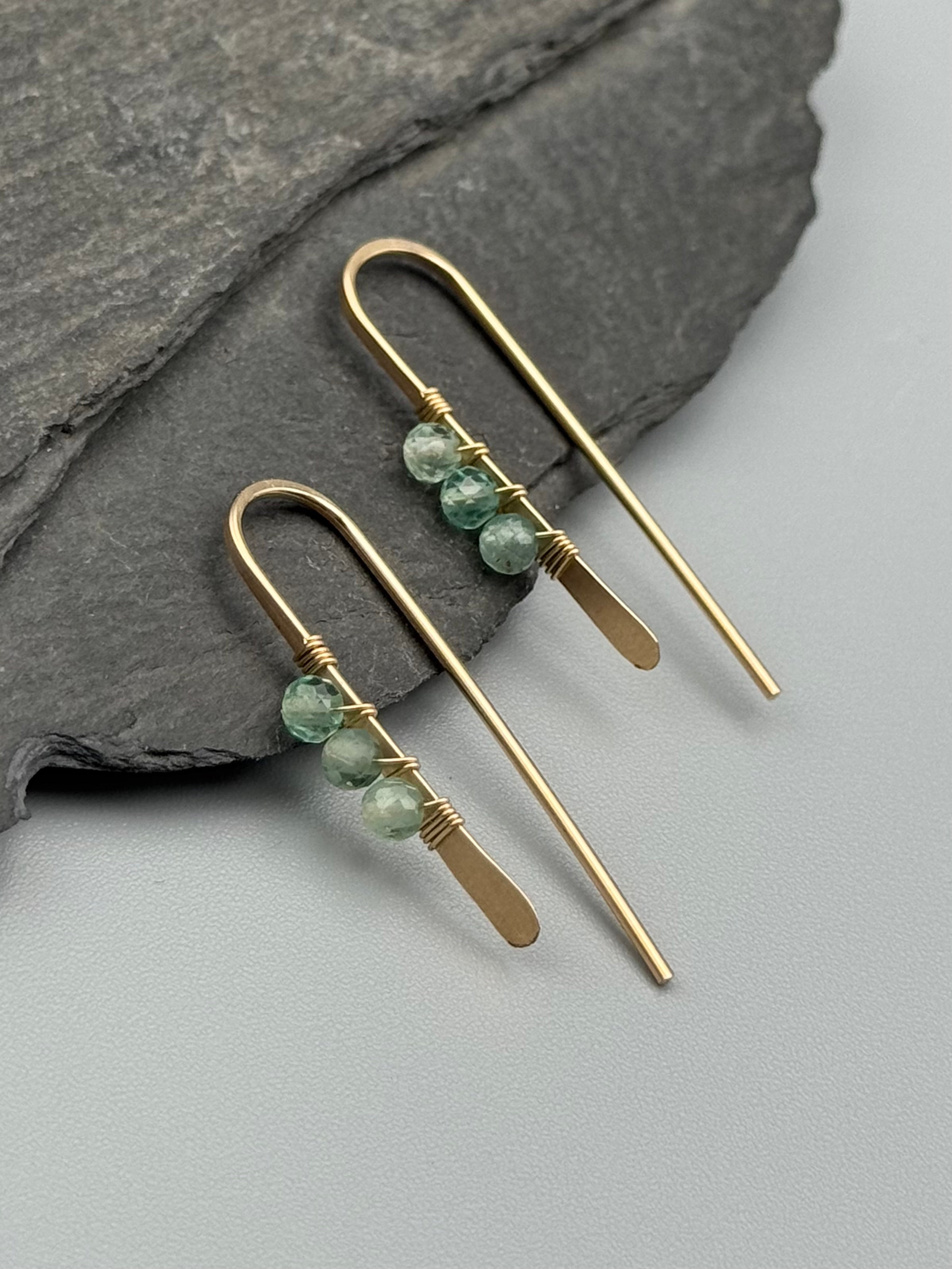 •PETITE THREADER• green apatite + gold earrings