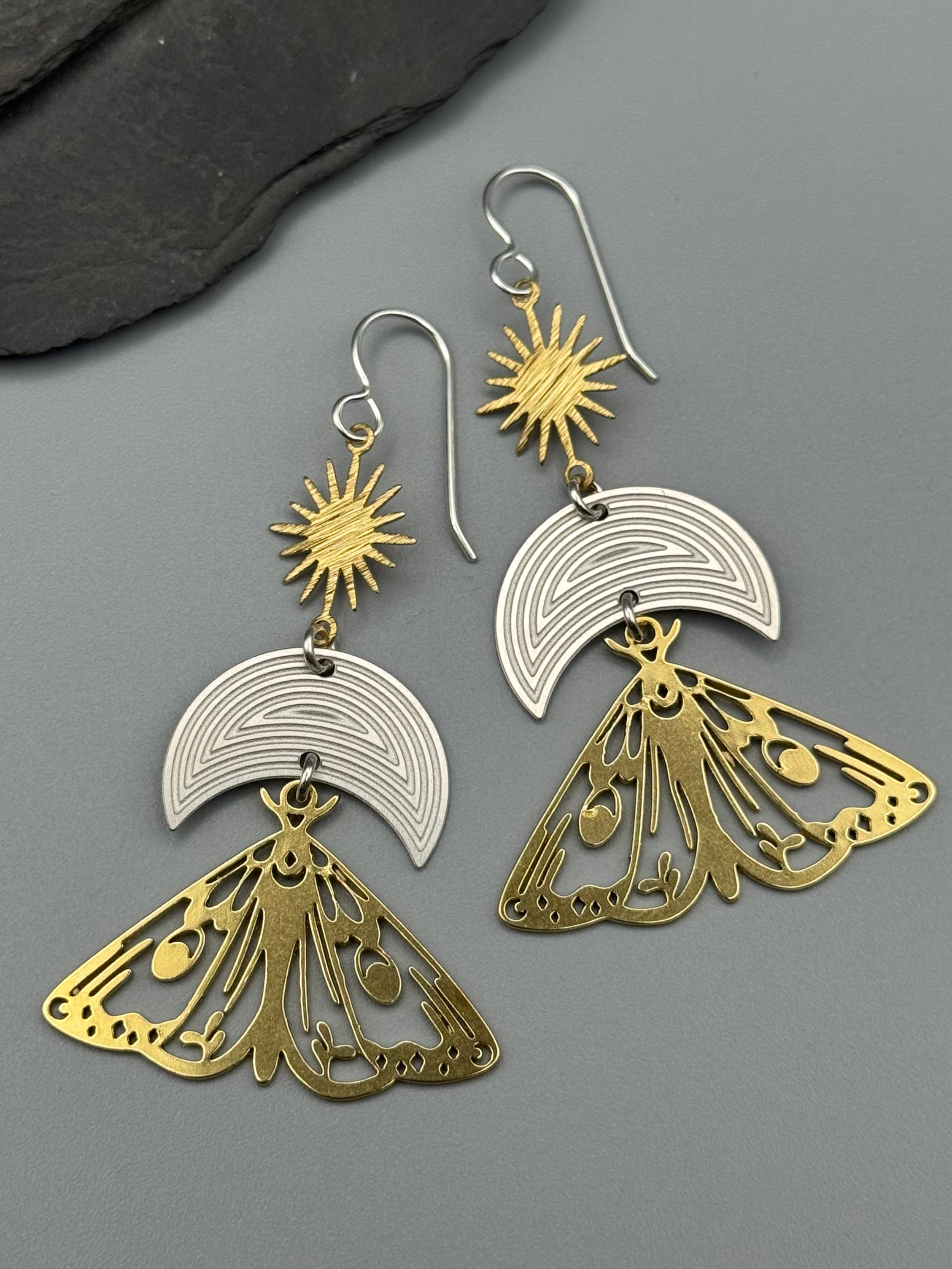 •MARIPOSA LUNA SOL• mixed metal dangle earrings