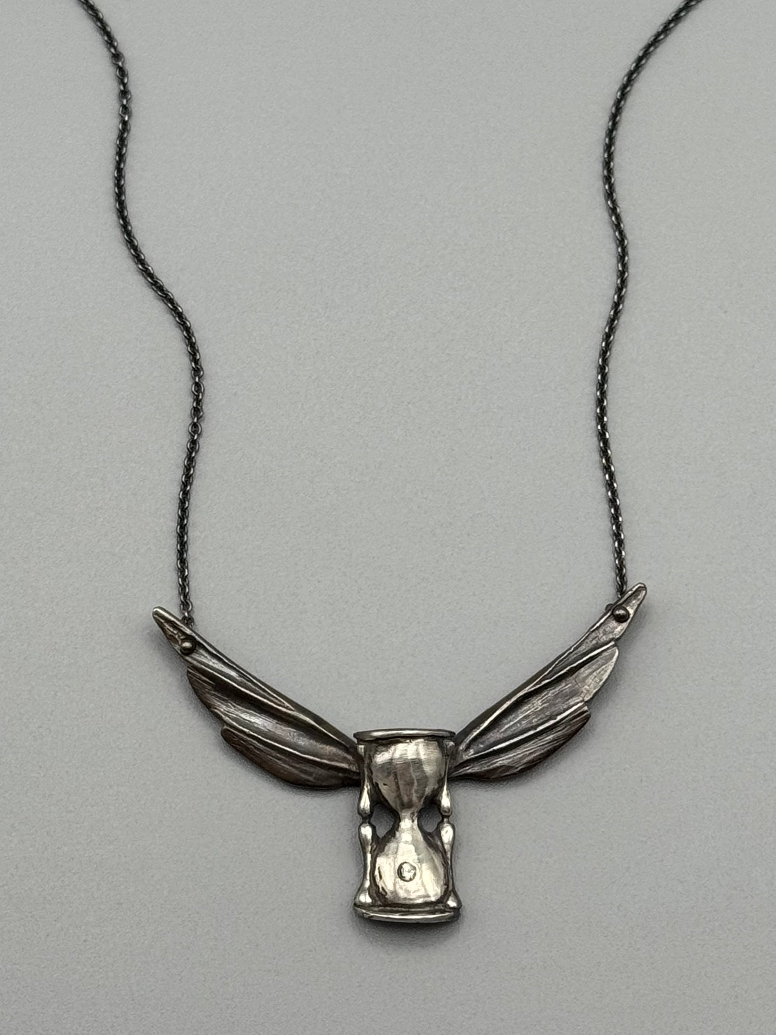 •TIME FLIES• sapphire + silver hourglass necklace (18.5" long)