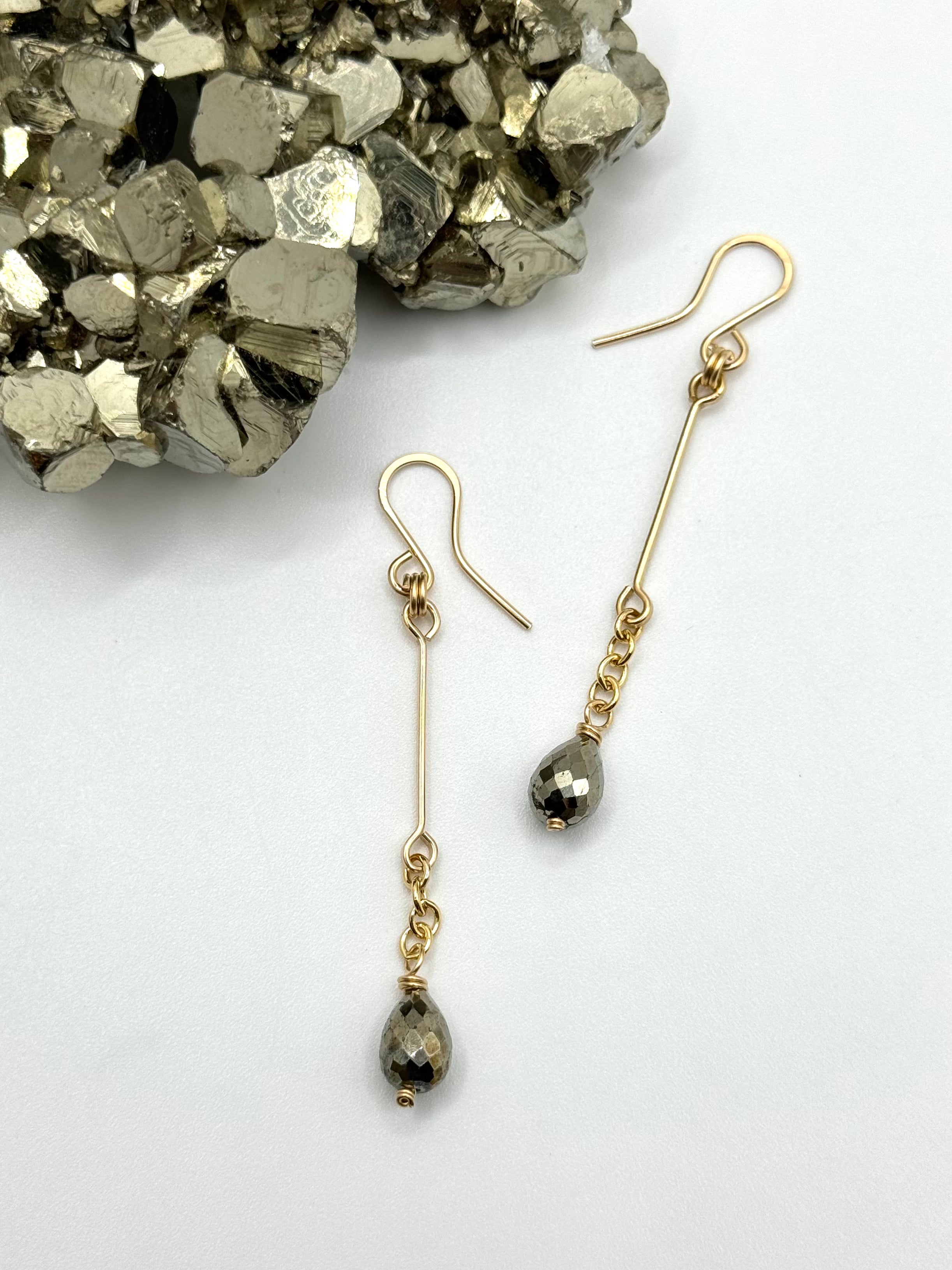 •LINEAR DROP• pyrite + gold dangle earrings