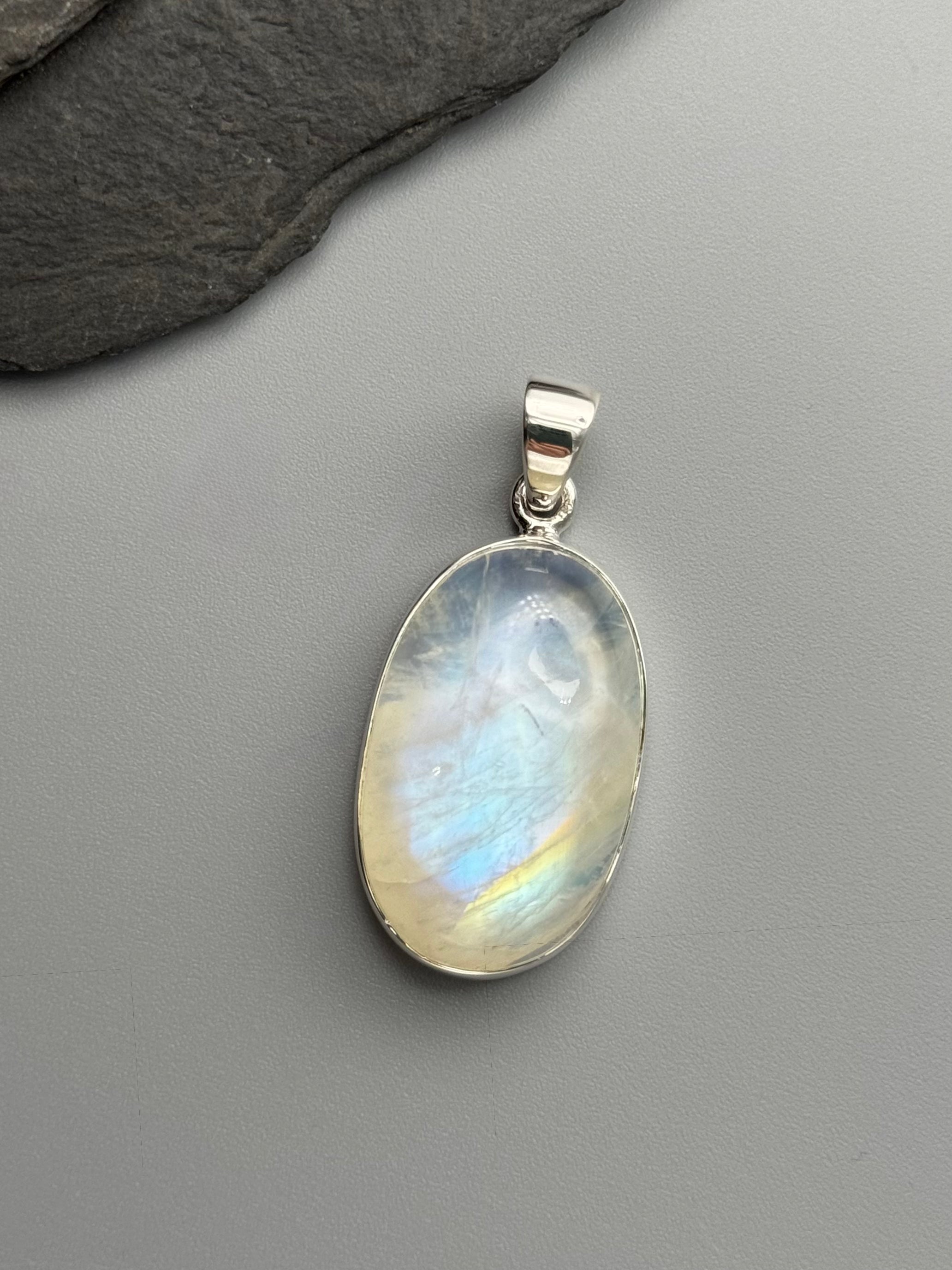 •RAINBOW MOONSTONE OVAL - 2• sterling silver pendant
