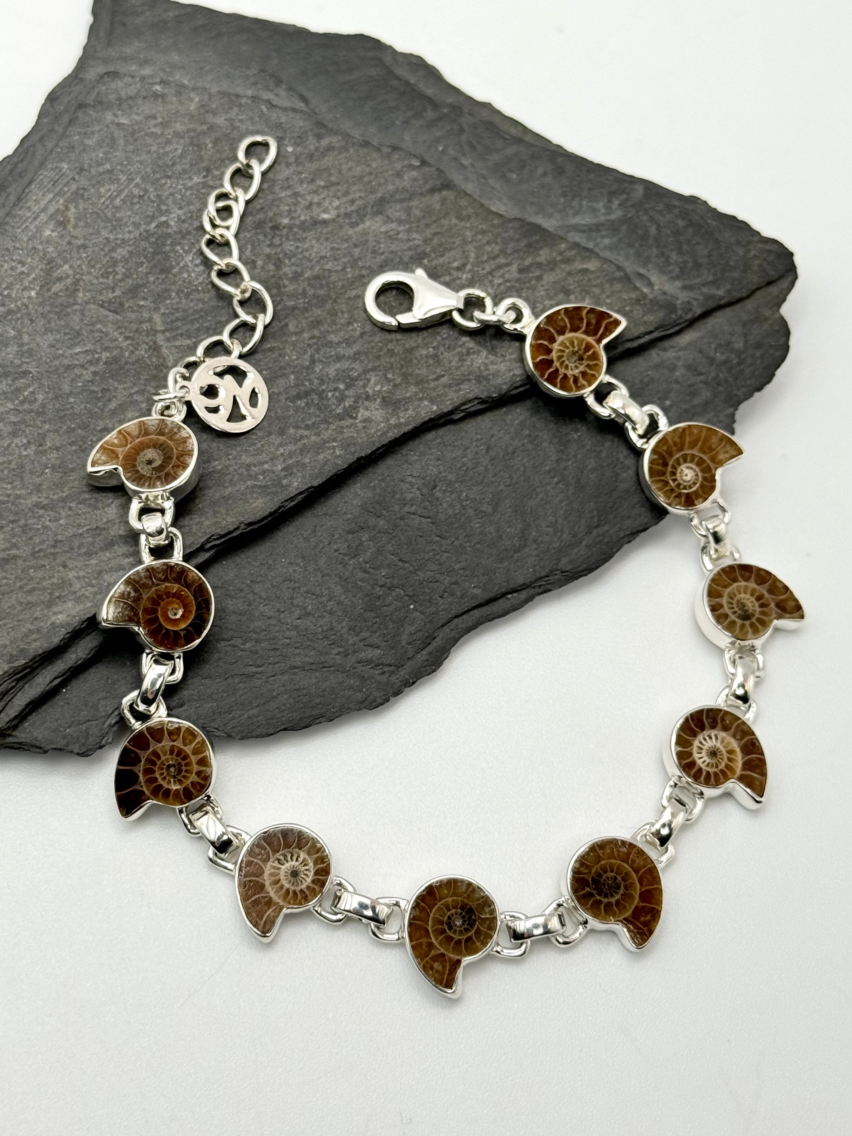 •AMMONITES• multi-stone + silver bracelet (6.5"-8")