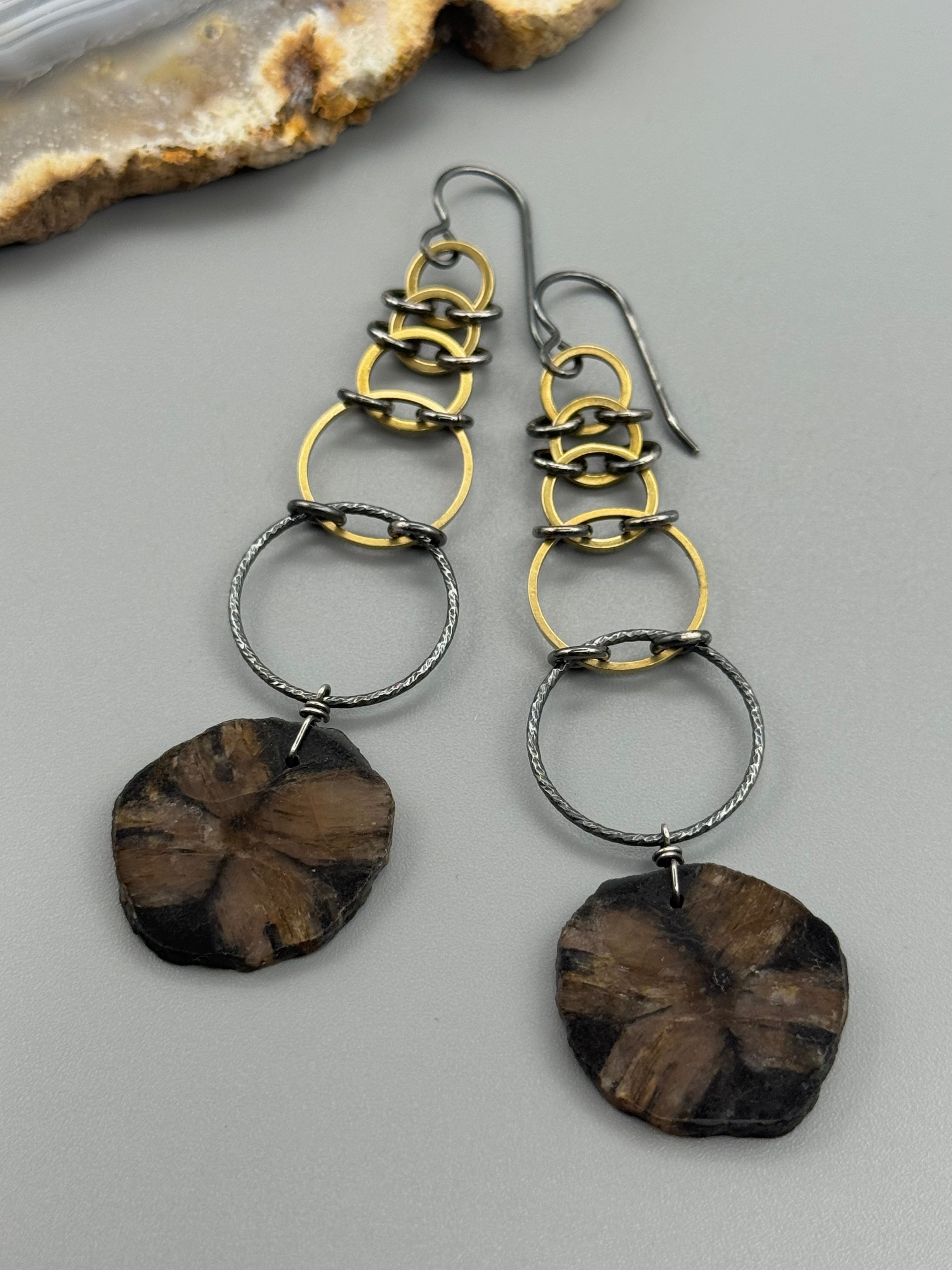 •EOWYN• chiastolite + mixed metal earrings