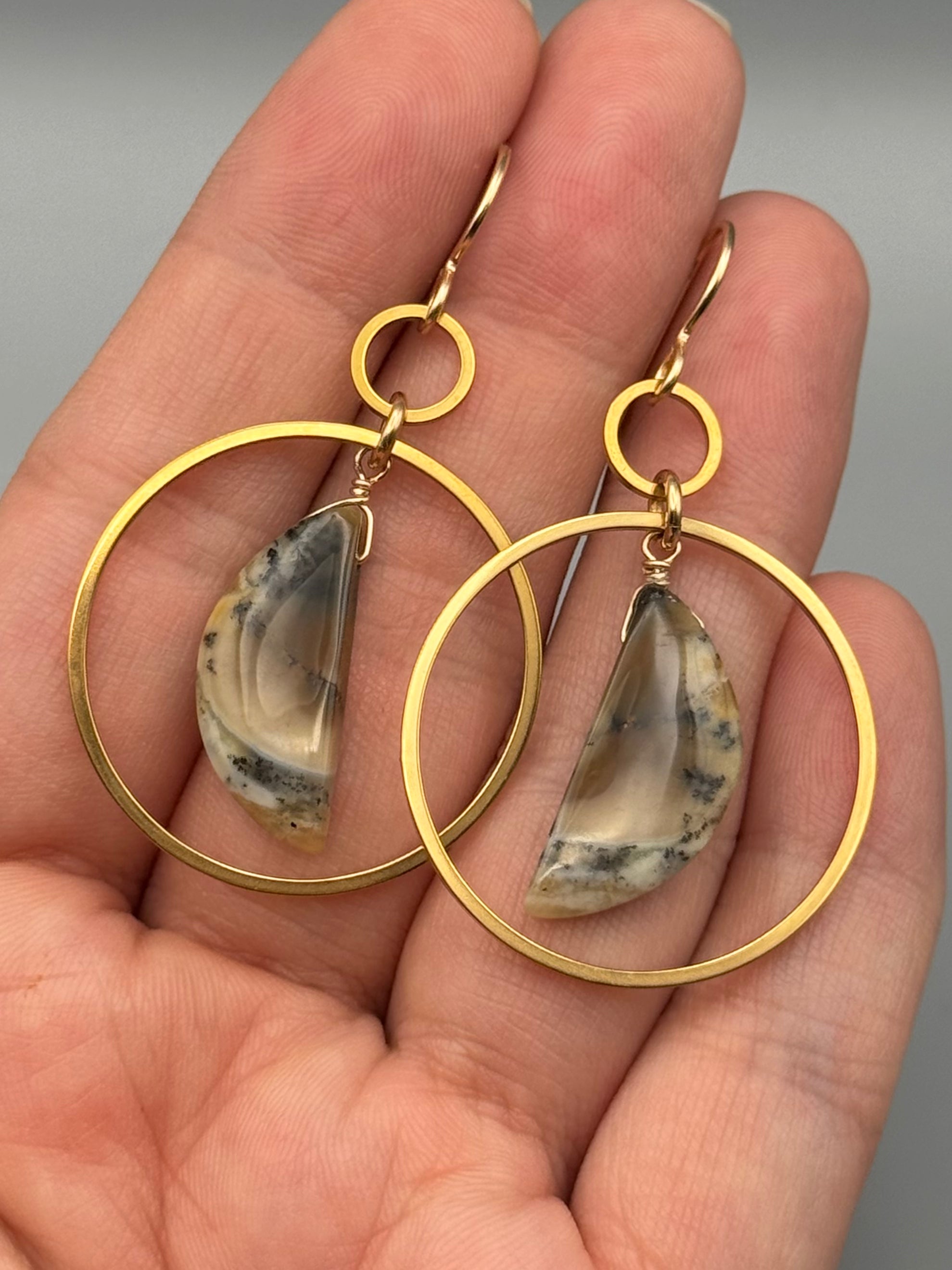 •EQUA-LUNA• dendritic opal + gold earrings