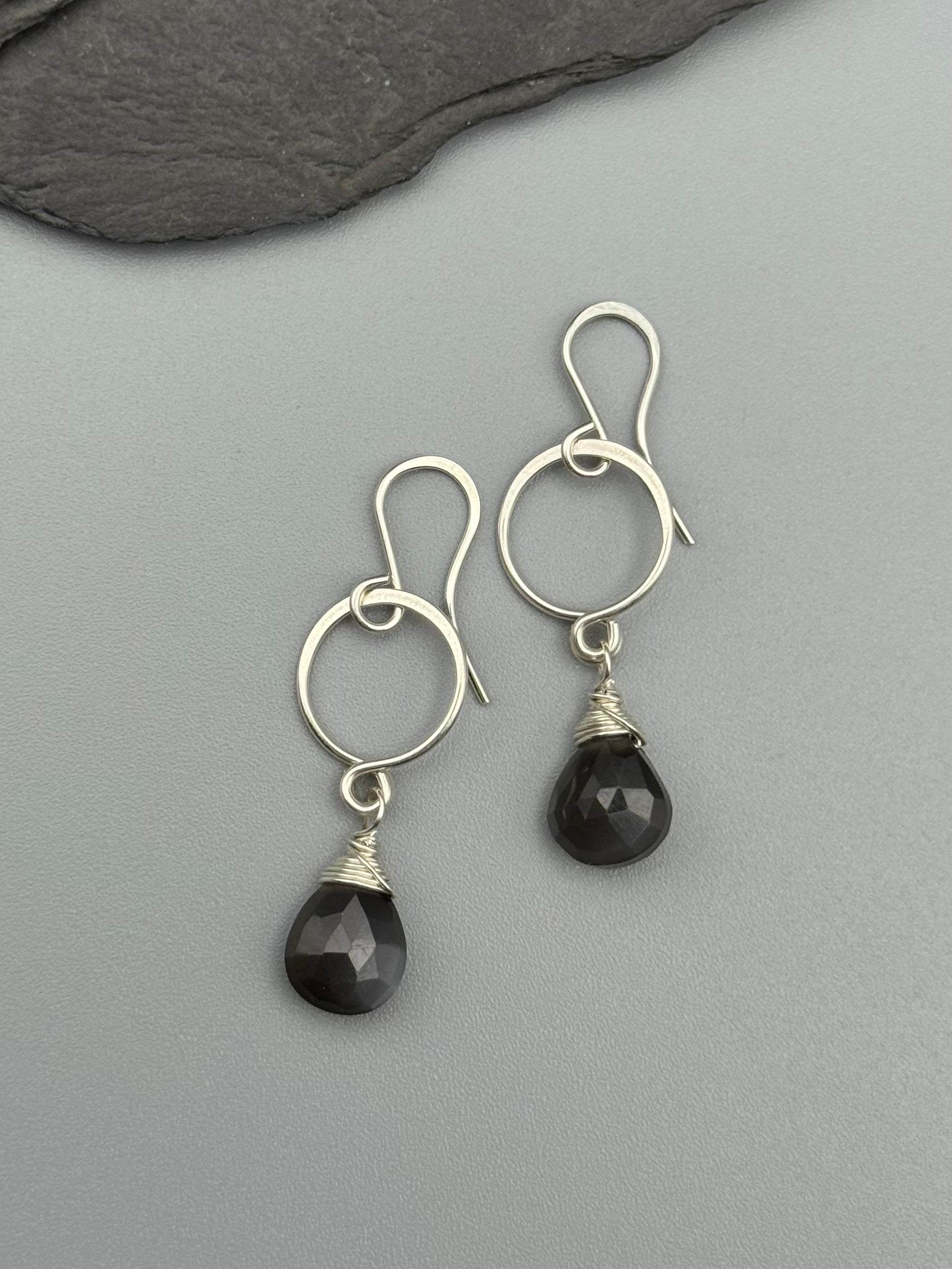 •DROPLET• grey moonstone + silver dangle earrings