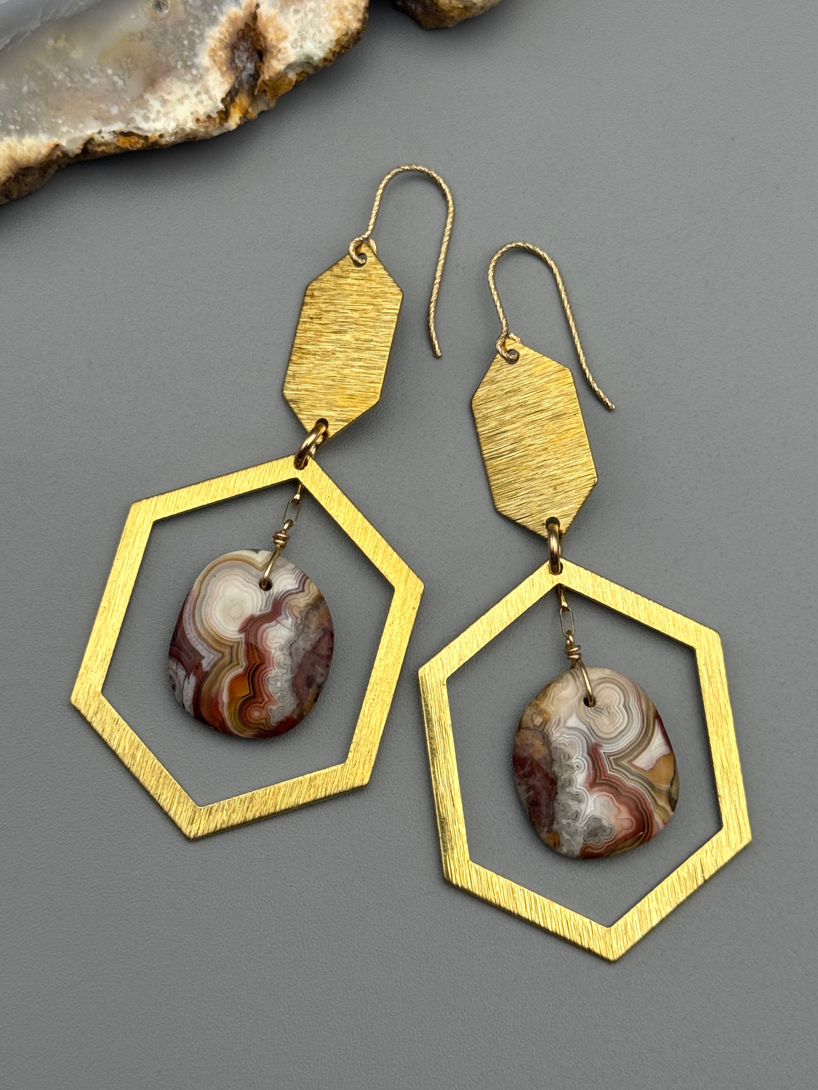 •DOUBLE HEX• agua nueva agate + gold earrings