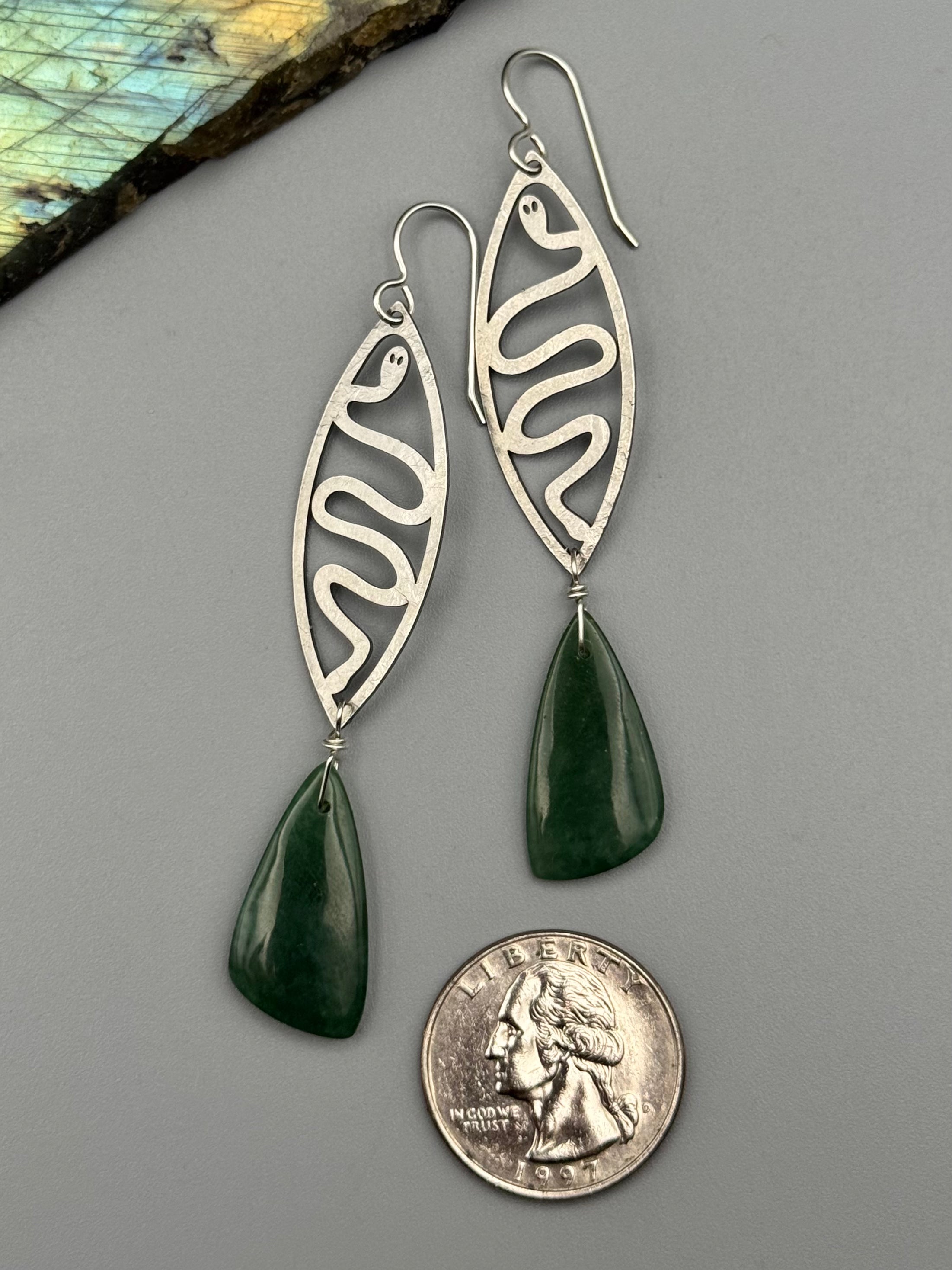 •NĀGA• green mountain jade + silver earrings