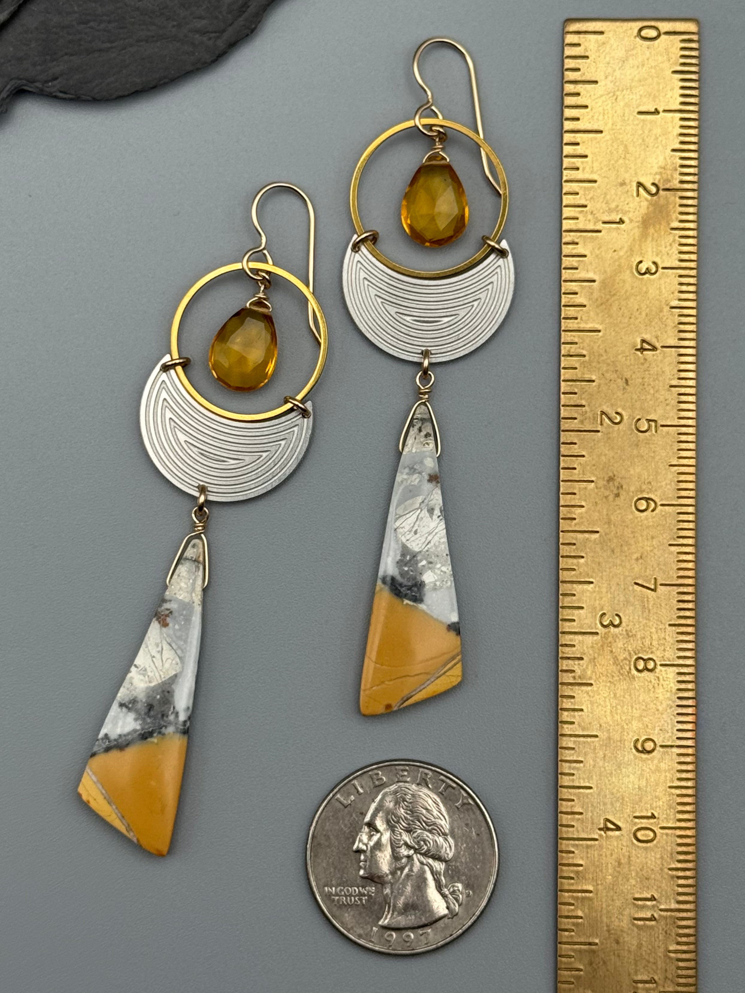 •MOON SHADOW• citrine + jasper mixed metal earrings